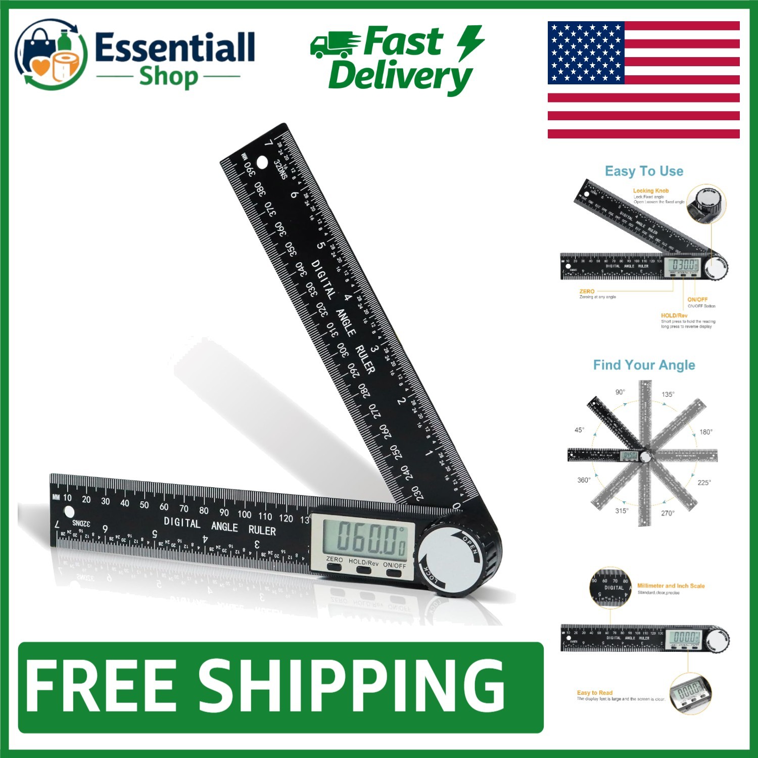 High Accuracy Angle Measurement Tool - 7inch Digital Protractor with LCD Display