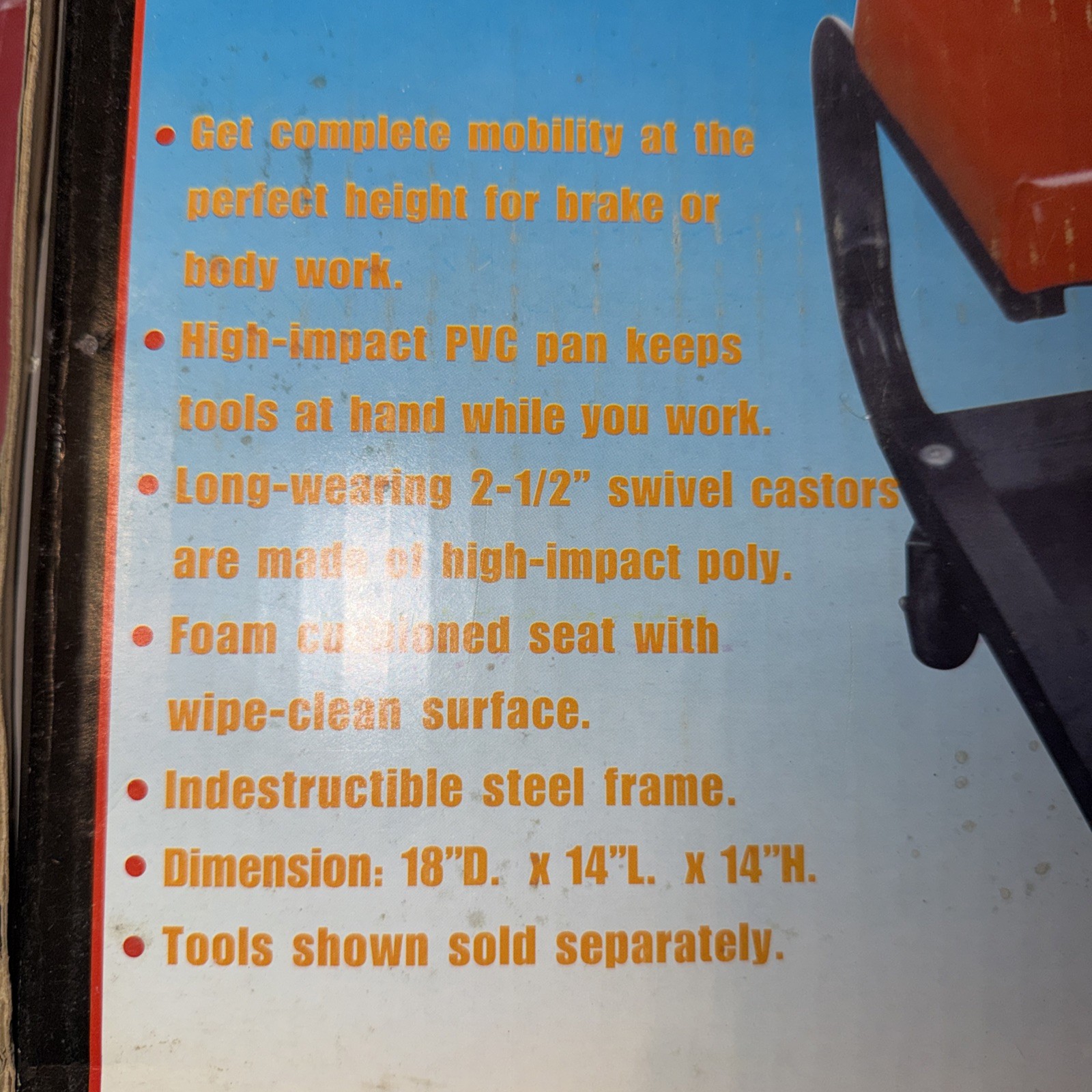 Grip Comfortable Mechanic Stool with 360-Degree Rollers
