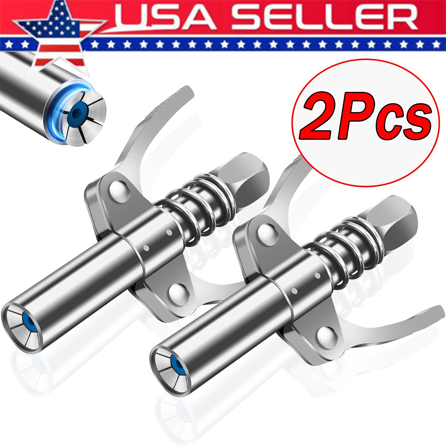 2X Grease Gun Coupler Double Handle High Pressure Quick Release Lock Oil Nozzles