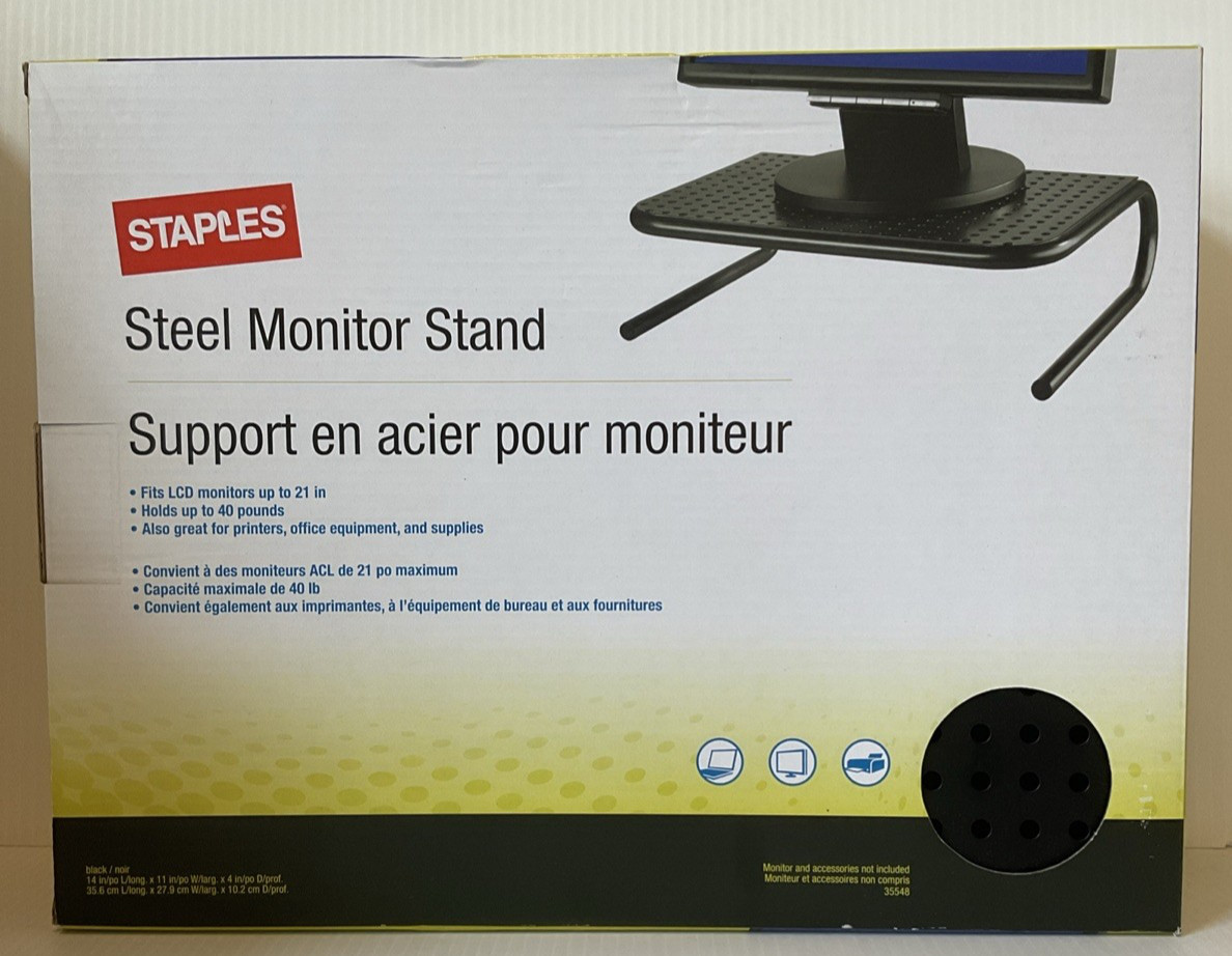 Staples Steel Monitor Stand Black #35548 14"x11"x4" For Laptop, Monitor And More