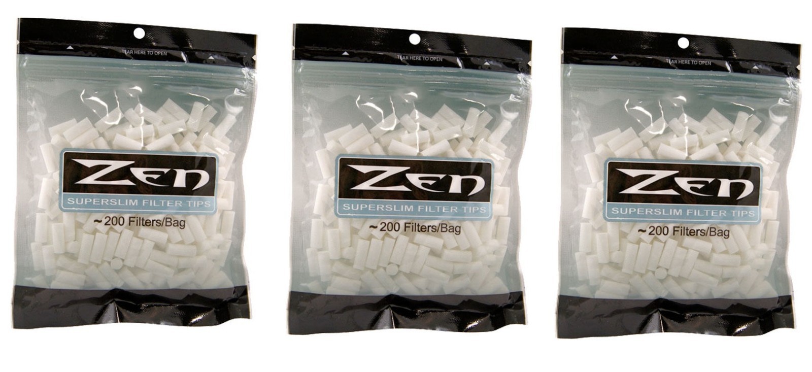 600 Zen SUPER SLIM Cigarette Filter Tips ( 3 SEALED BAGS OF 200 ) 15 mm long