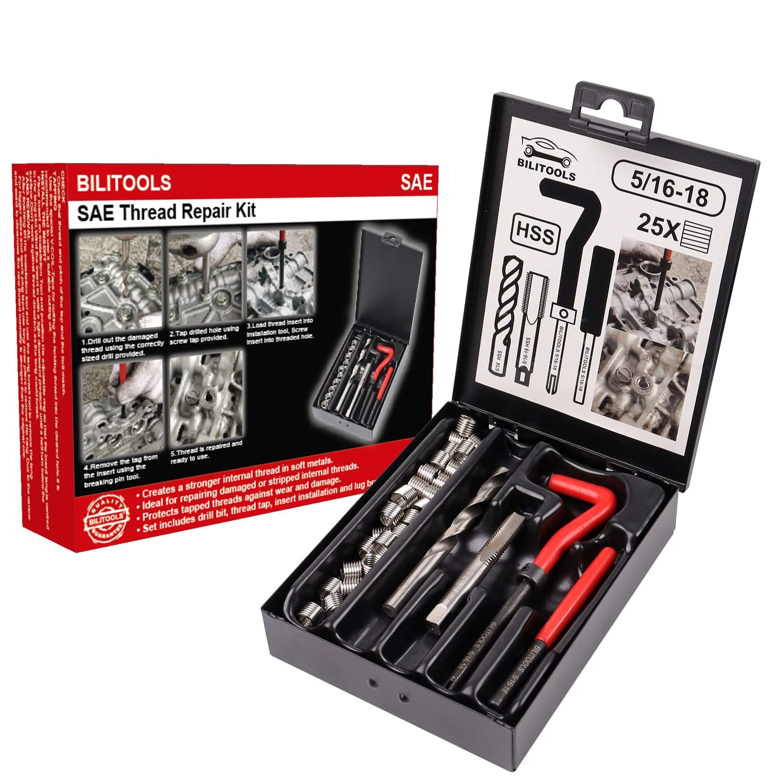 BILITOOLS 5/16-18 Thread Repair Kit - HSS Drill Helicoil SAE