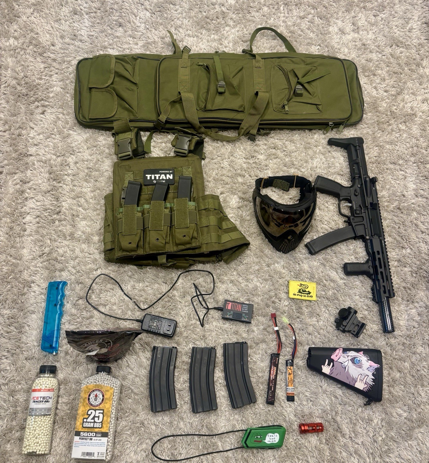 Airsoft Accessory Lot w/ Rifle Case, Chest Rig, Mask, Magazines