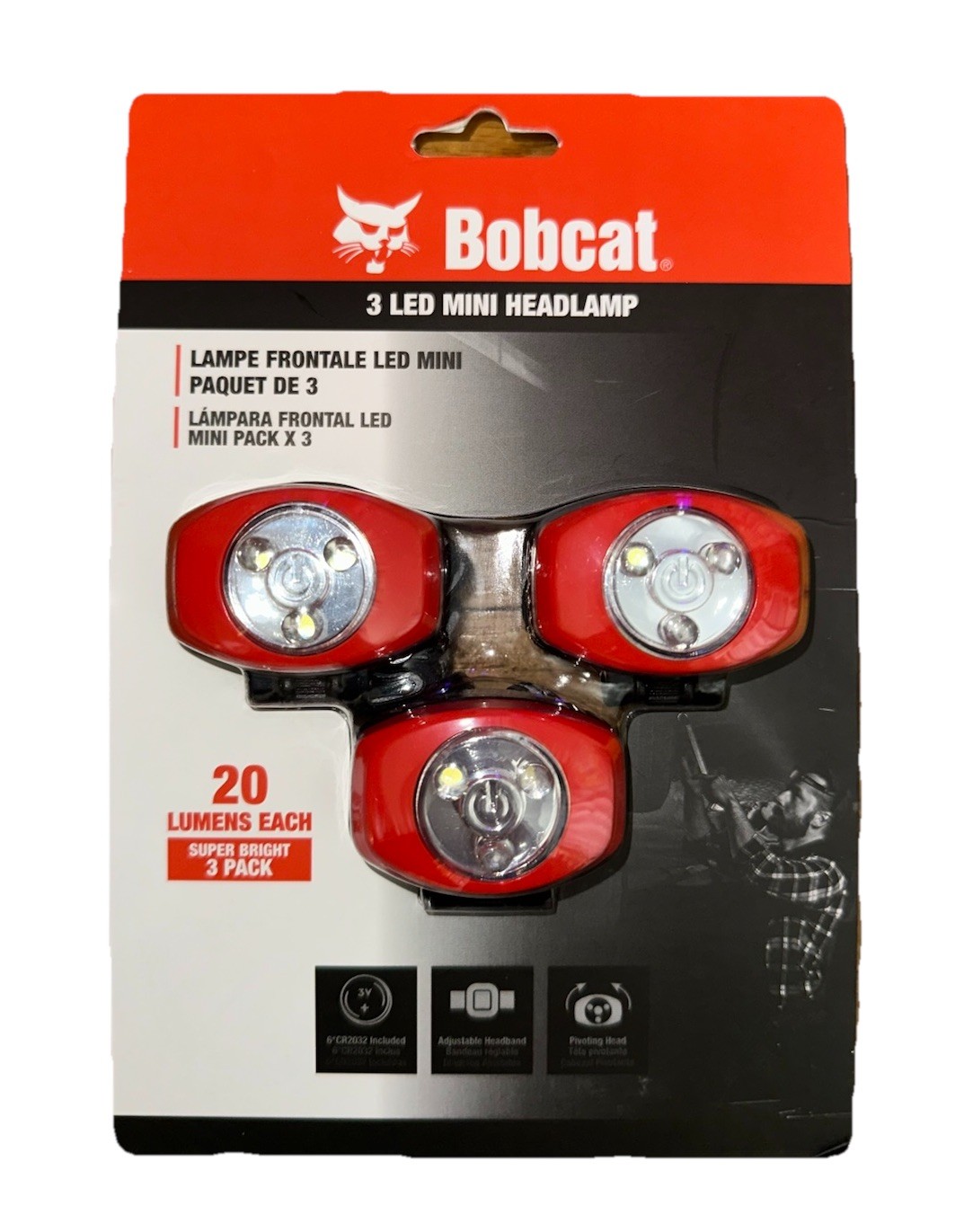 Bobcat Adjustable Elastic 3 LED Frontal Headlamp 20 Lumens Each