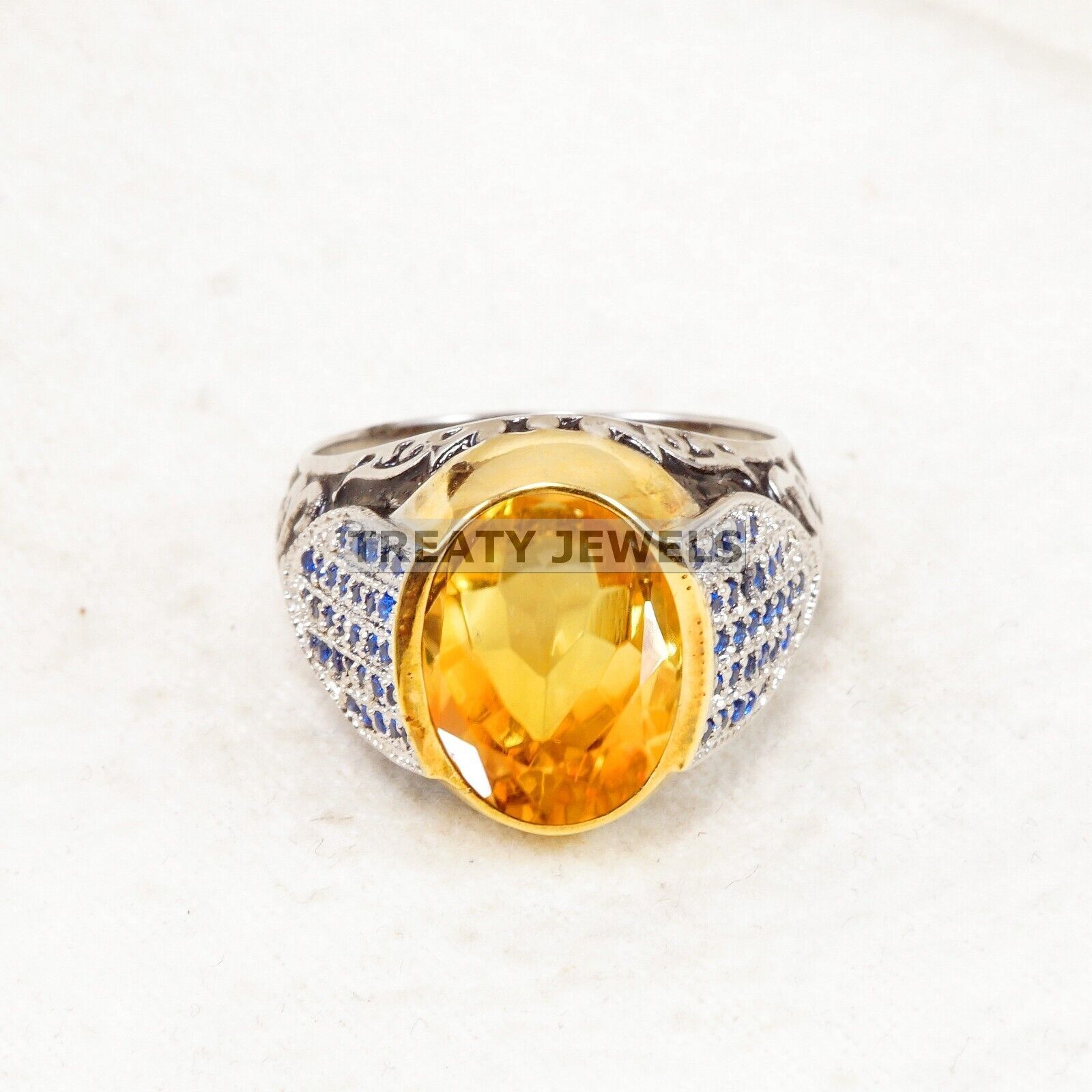 Citrine Oval Cut Gemstone With 14K Solid White Gold Ring For Men's #A996