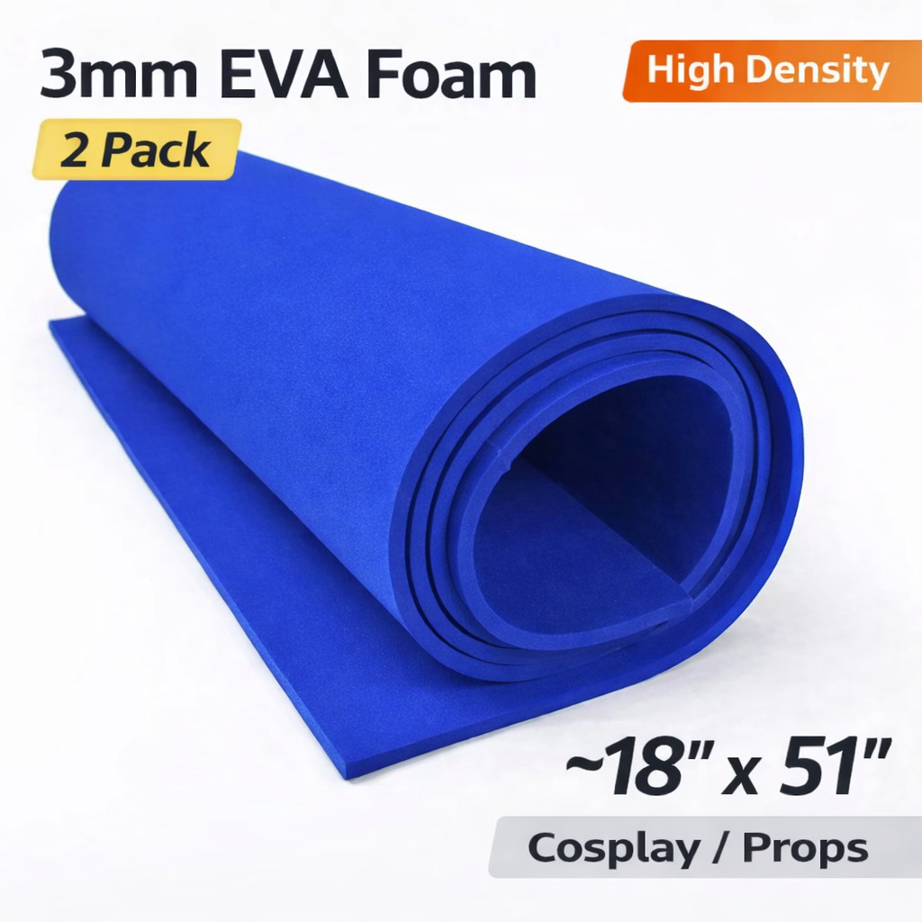 Blue EVA Foam Sheets 3mm 2 Pack ~18x51 Cosplay Armor Craft Prop Foam ~245 kg/m³