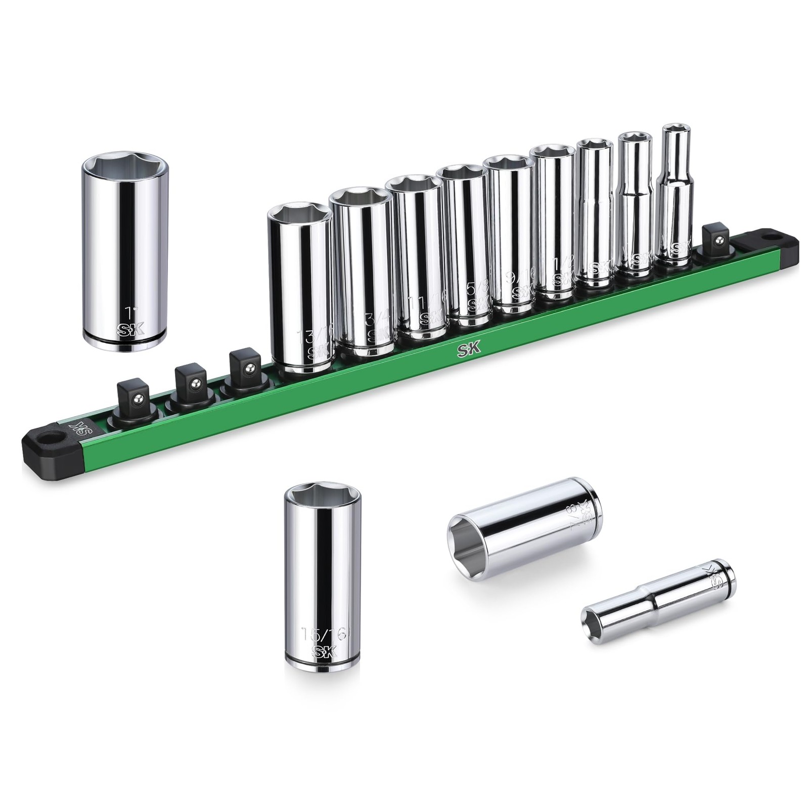 3/8" Drive Socket Set, Deep SAE Sockets, 13-Piece 1/4" to 1", One Size