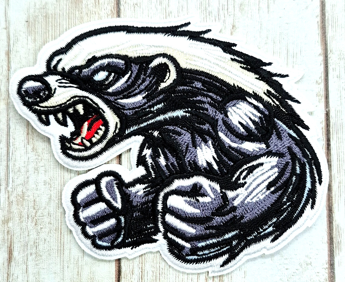Fighting Badger Iron On Embroidered Patch 3 1/2"x 3"