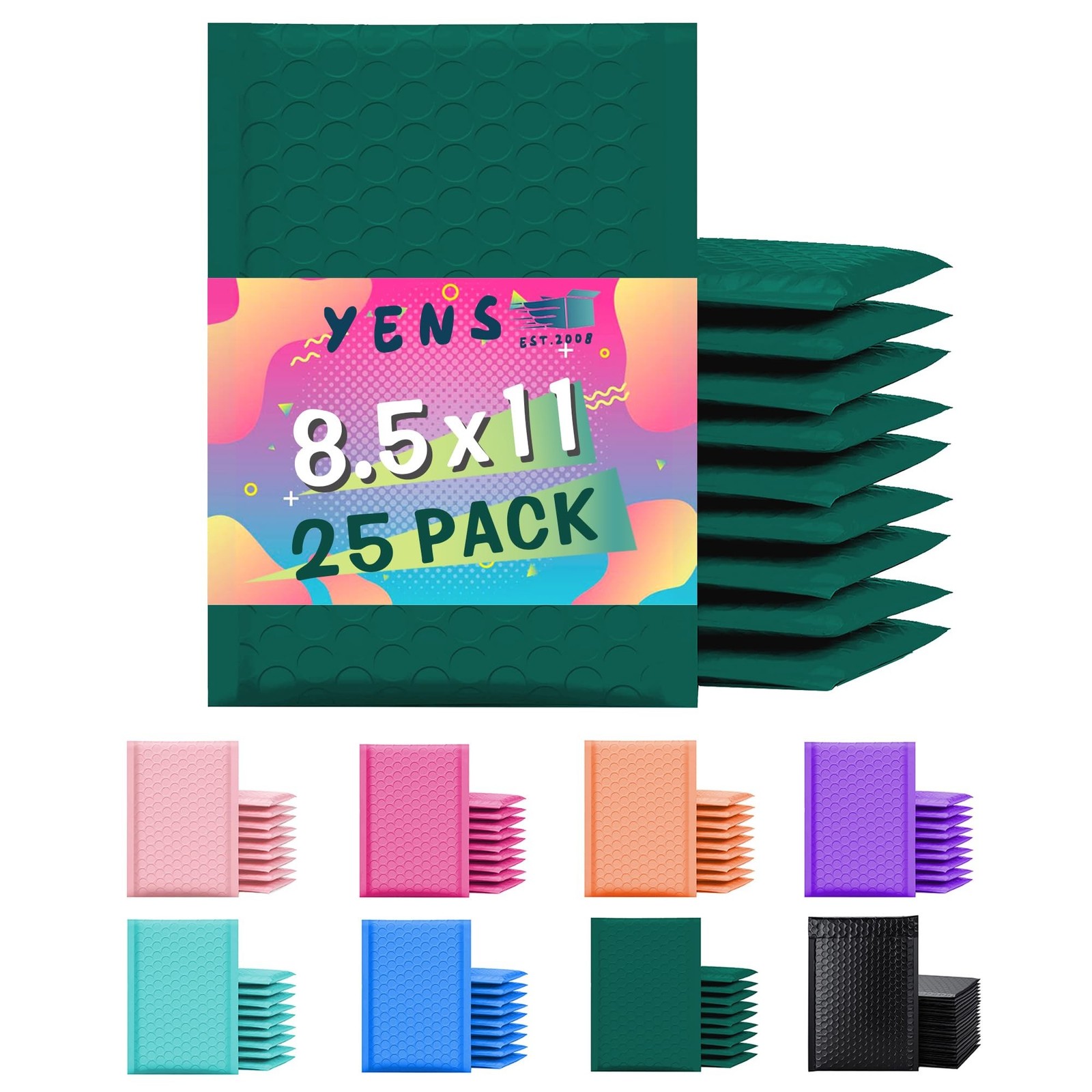 Yens Poly Bubble Mailers 8.5x12 25 Pack Green Waterproof Self Seal Adhesive S...