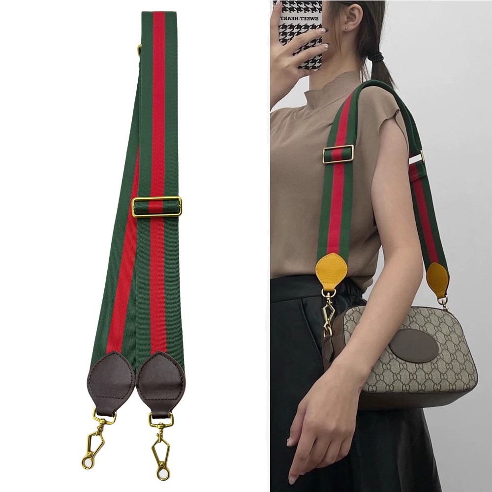 Crossbody Shoulder Strap Replacement – Green Brown Web Style Leather (No Logo)