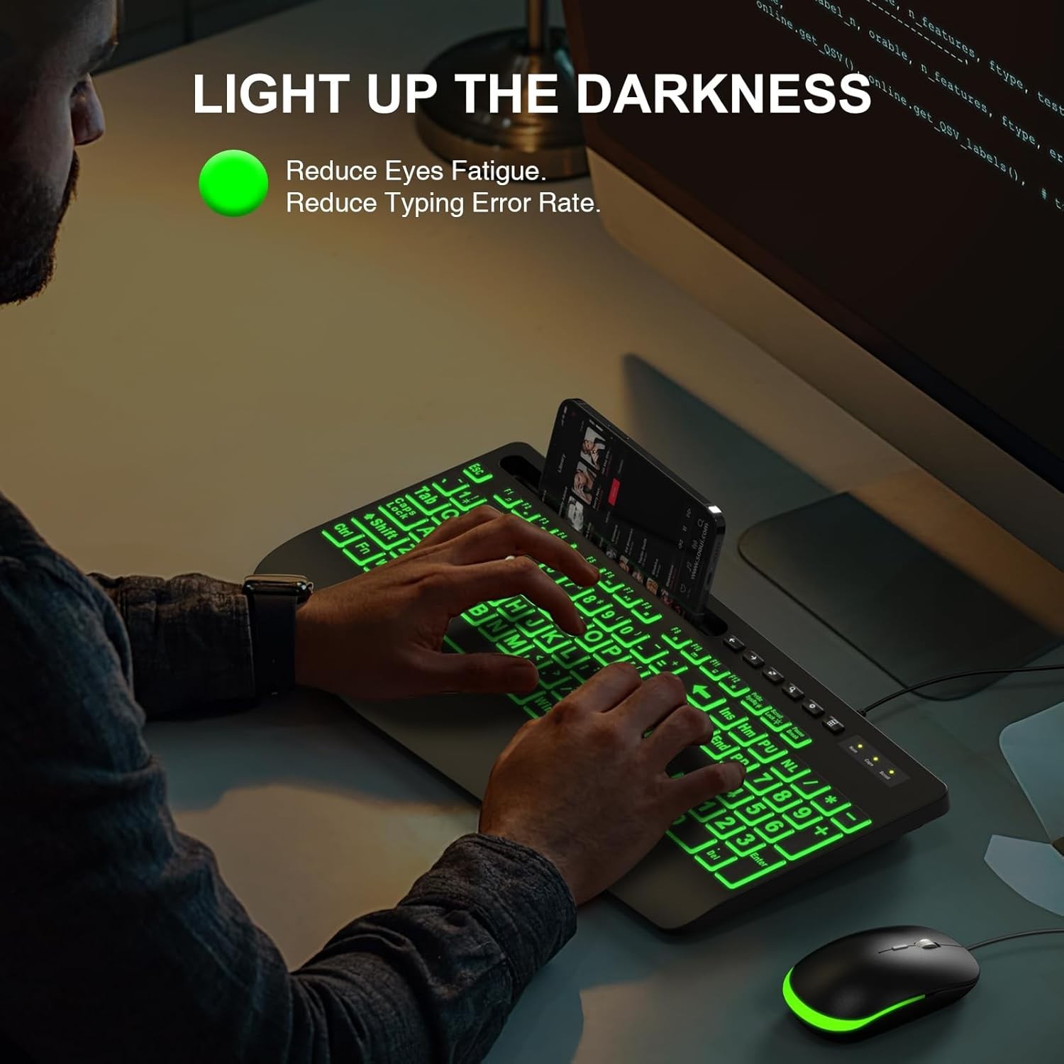 Large Print Backlit Keyboard, Wired USB Lighted Computer Keyboard-7 colors
