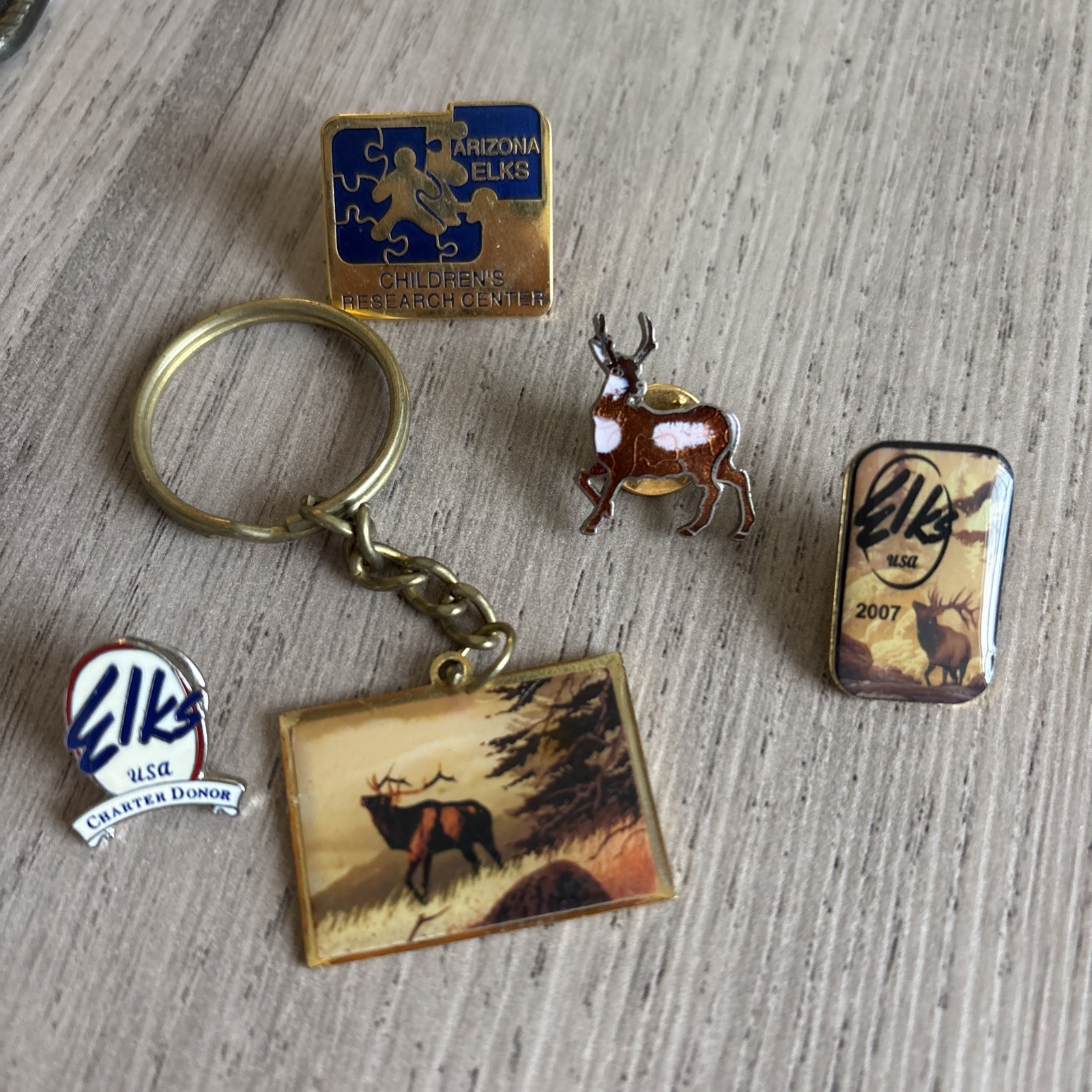 Vintage Big Buck Elk Keychain And Pins Lot Of 5 - Elks USA