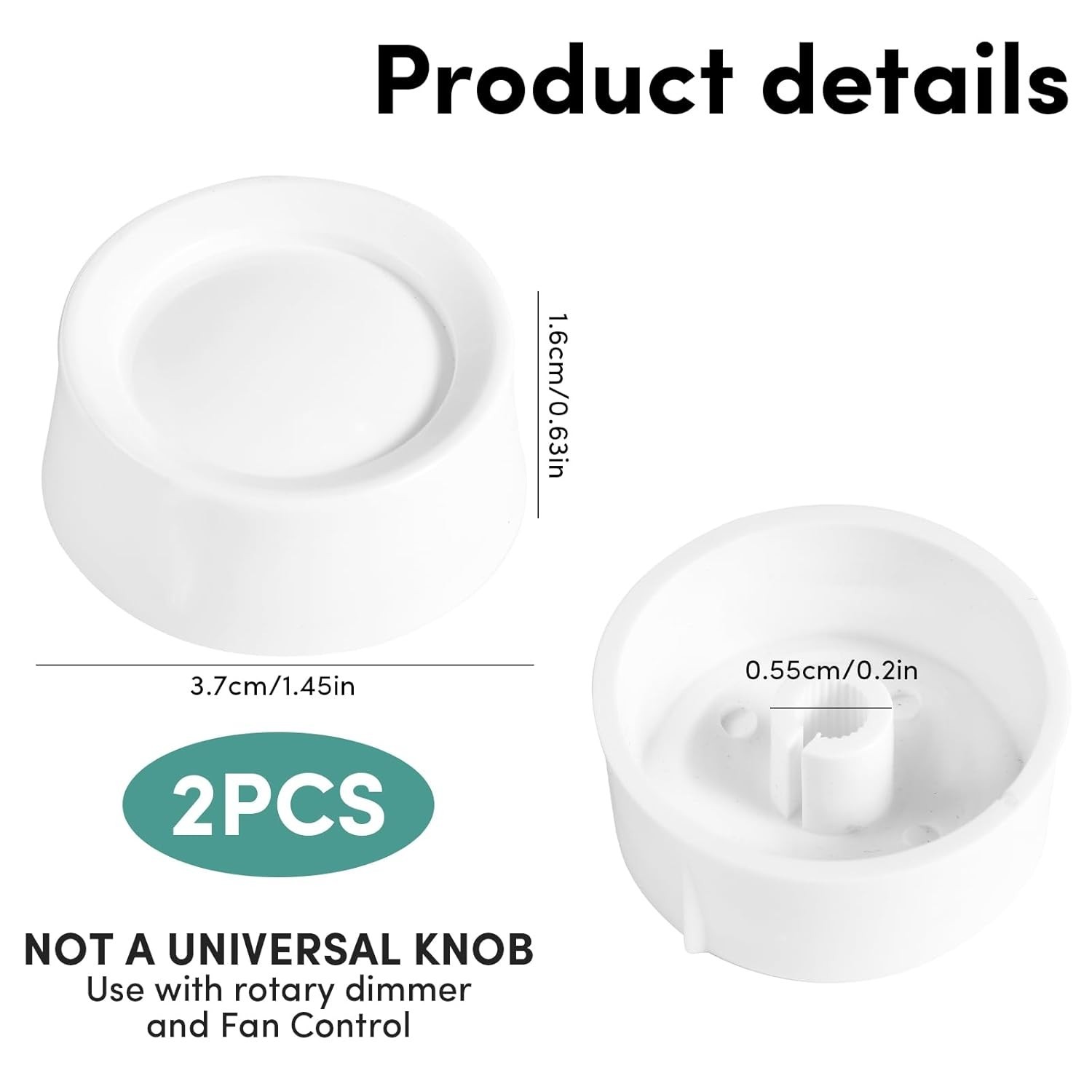Durable White Rotary Dimmer Knobs - 2 Pack, Perfect for Home Lighting Control