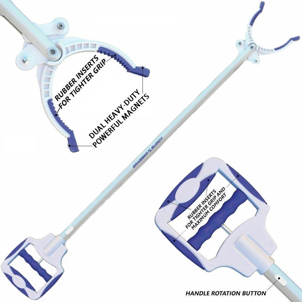 36" Pick Up Tool with 2 Heavy Duty Magnets Grabber Buddy Reacher / Rubber Tips