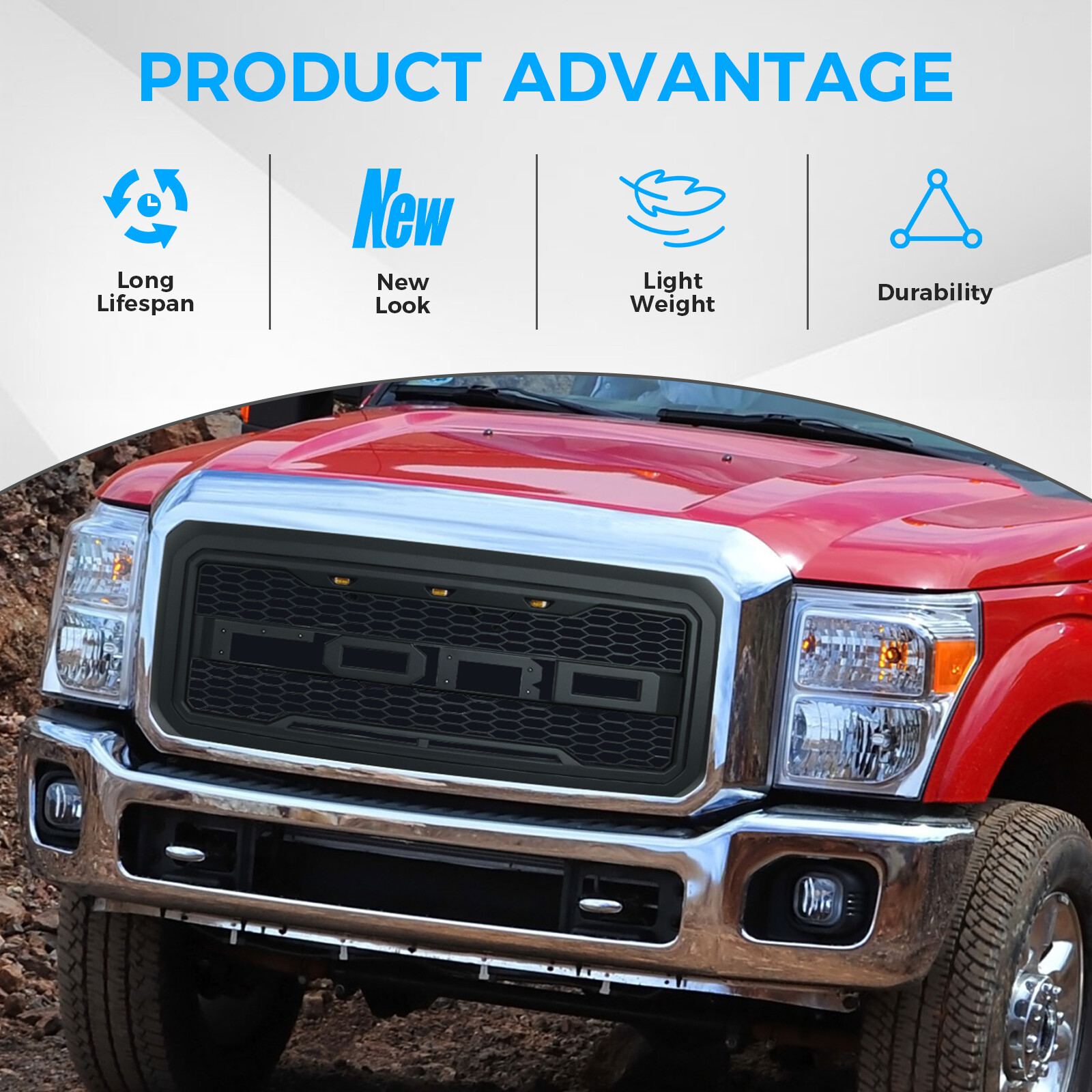 Front Grill for 2012-2016 FORD F250 W/Lights Black