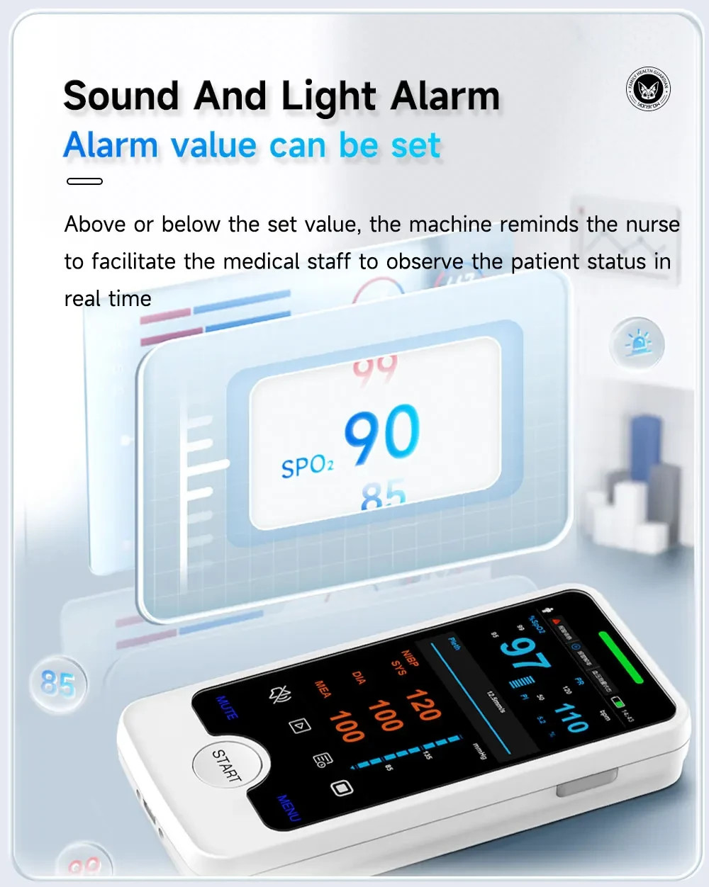 4" Touch Screen Vital Signs Monitor w/ SpO2, EtCO2 - Stand & Charger Included