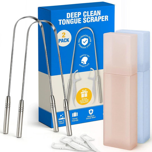 Stainless Tongue Scraper Set for Adults： Easy To Use For Oral Care and...