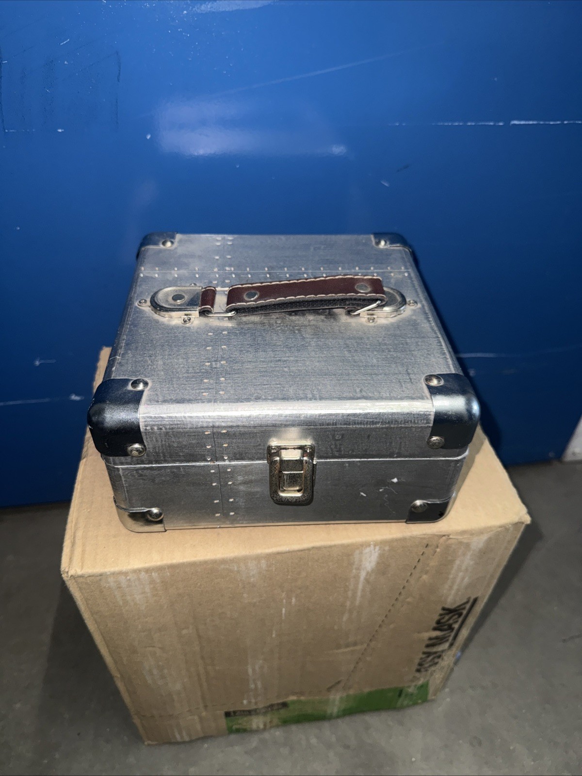 vintage riveted aluminum briefcase, 8x8