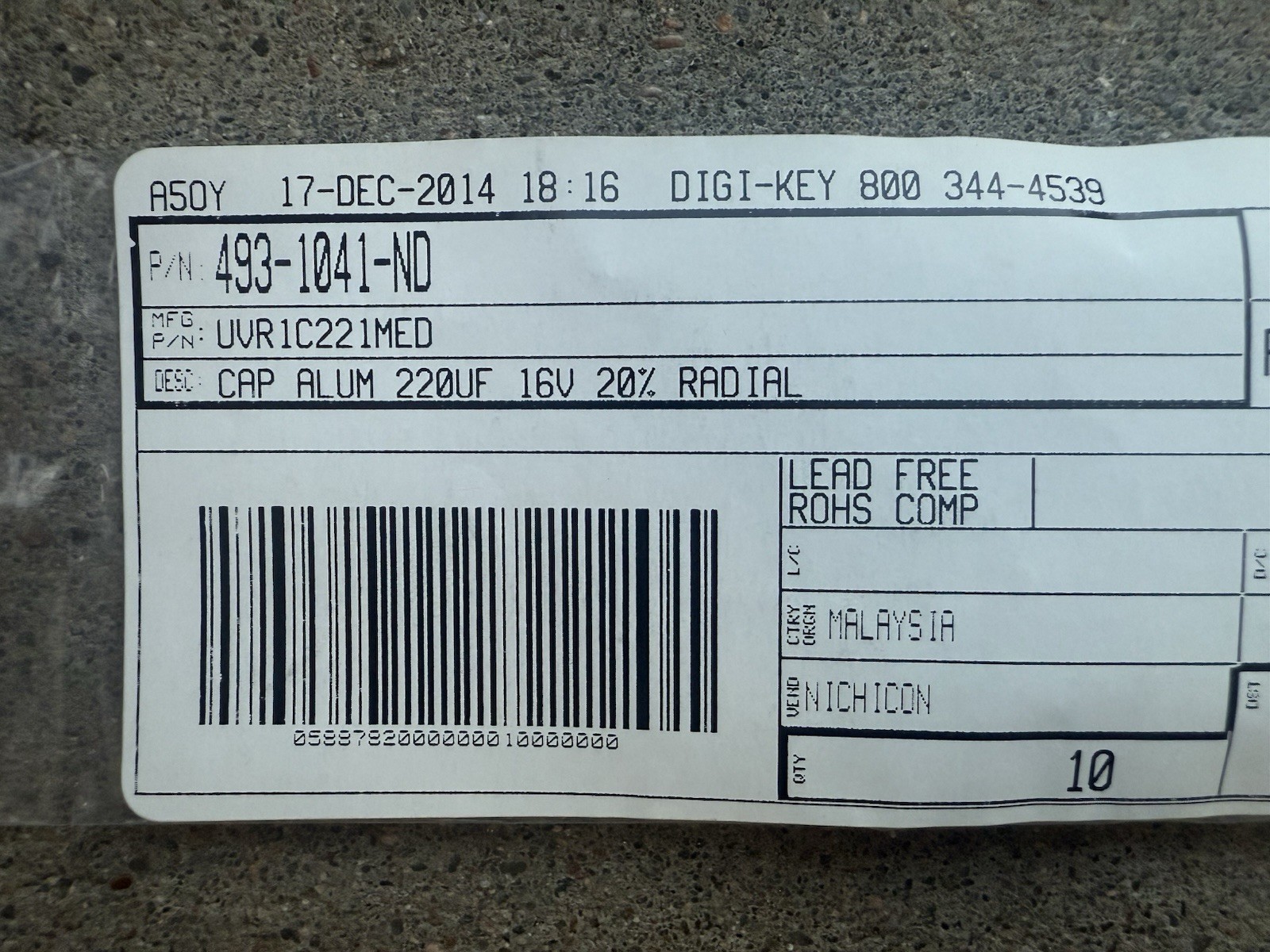 10 Pcs UVR1C221MED Capacitor Cap Aluminum 220uf 16V 20% Radial