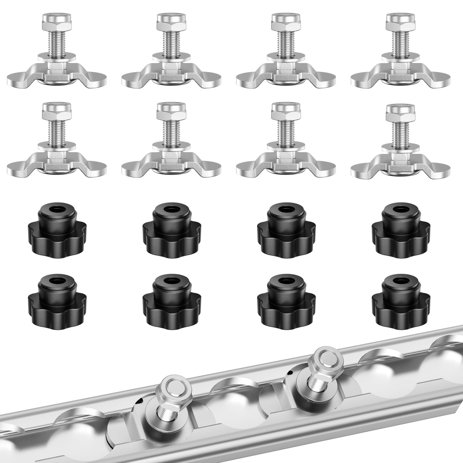 Vandrabase 8Pcs L Track Double Stud Lug Tie Down M8 x 30mm M8x30mm, Sliver