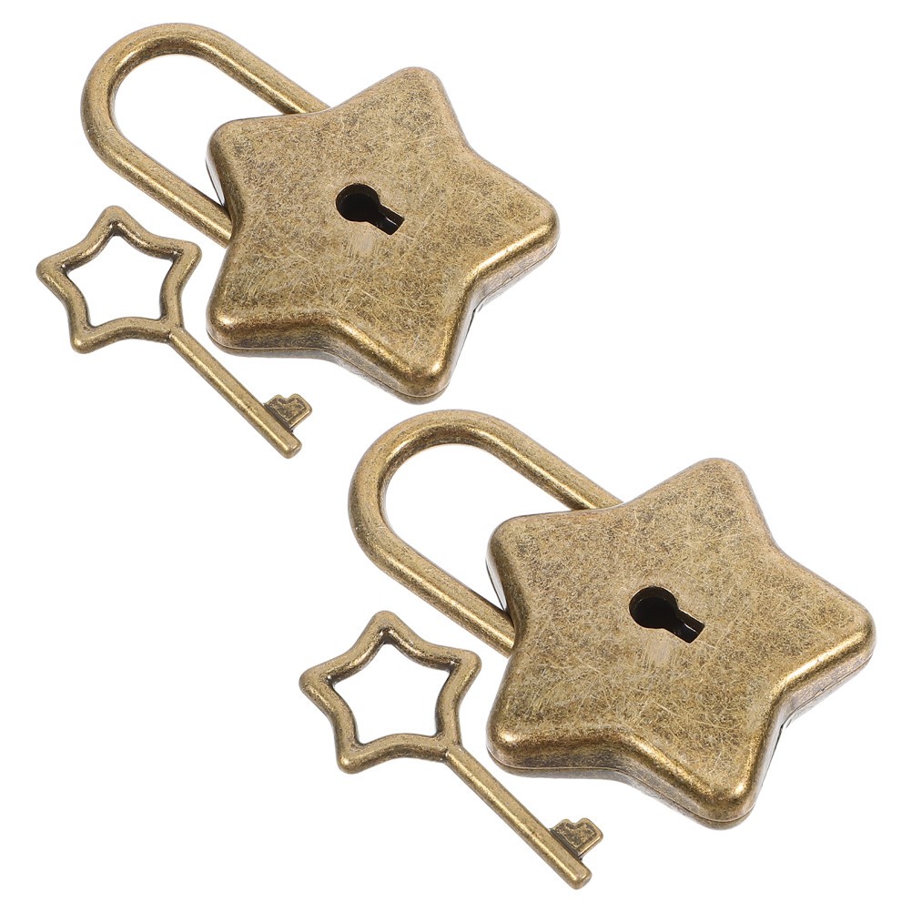 2 Sets Star Shaped Locks Five-Pointed Star Shaped Padlock with Key Small Metal