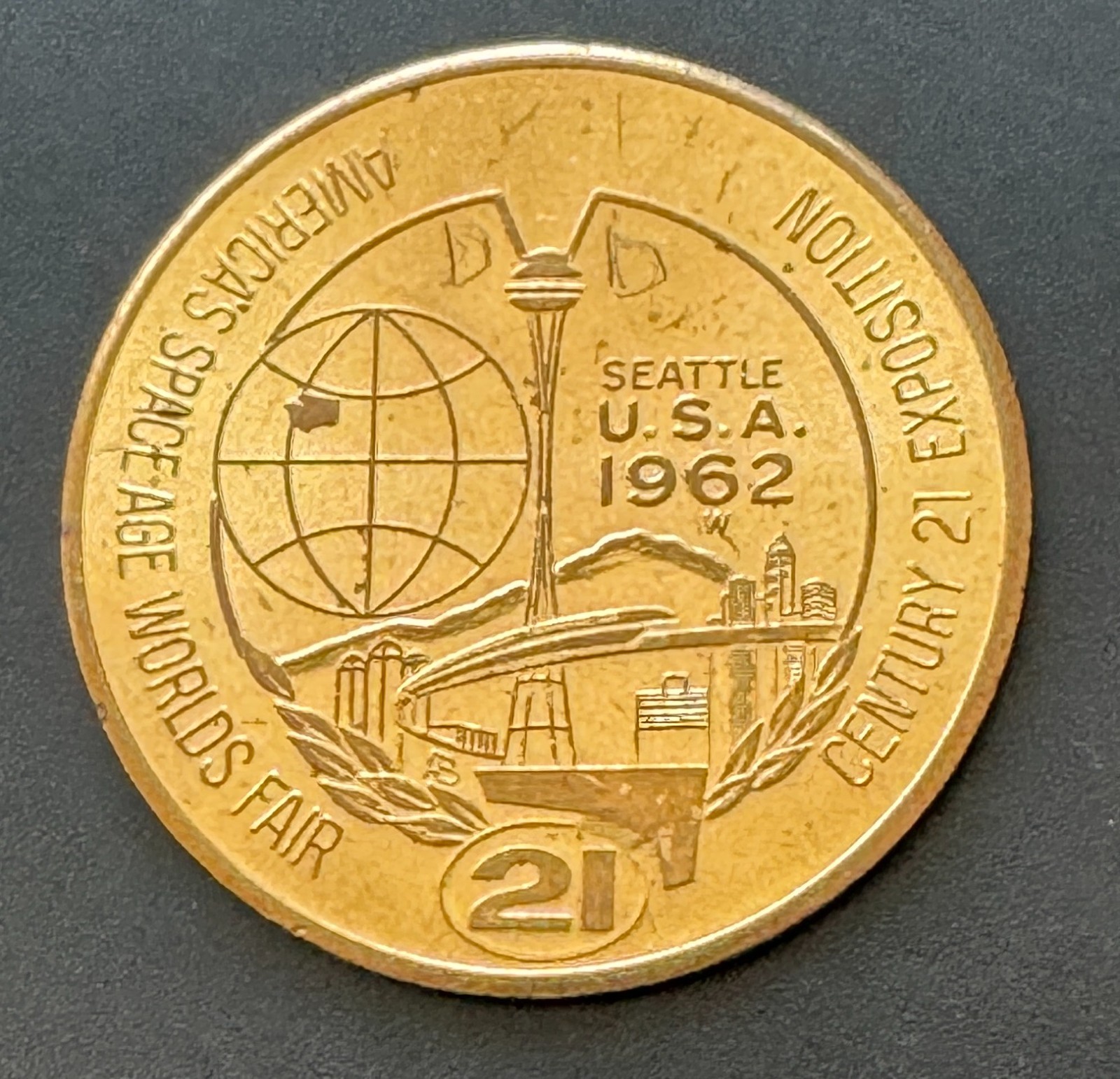 1962 Century 21 Exposition Seattle Washington Space Age Token Fair Expo WA