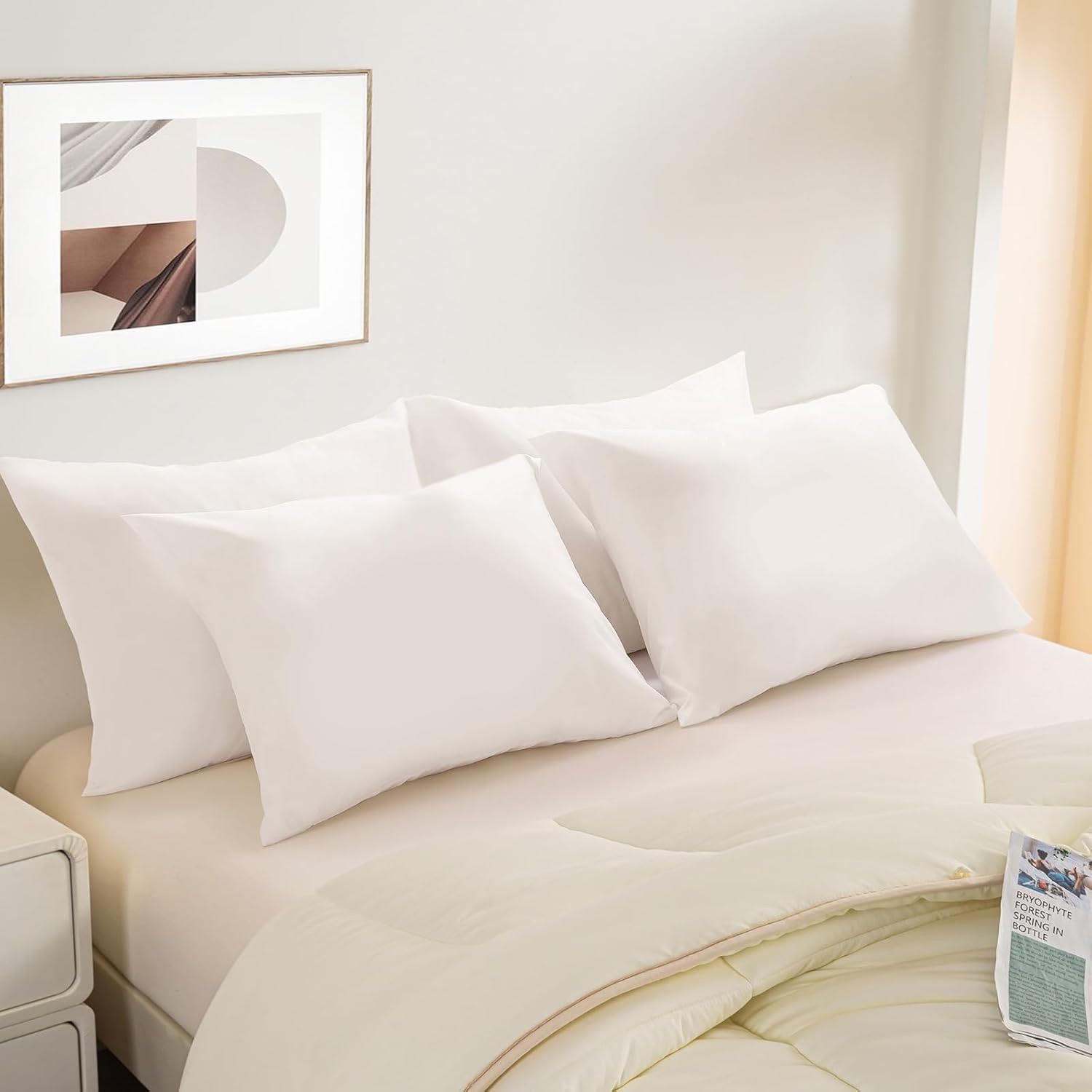 4 Pack Pillow Case Protectors Standard -White 20×36 Inches with Smooth