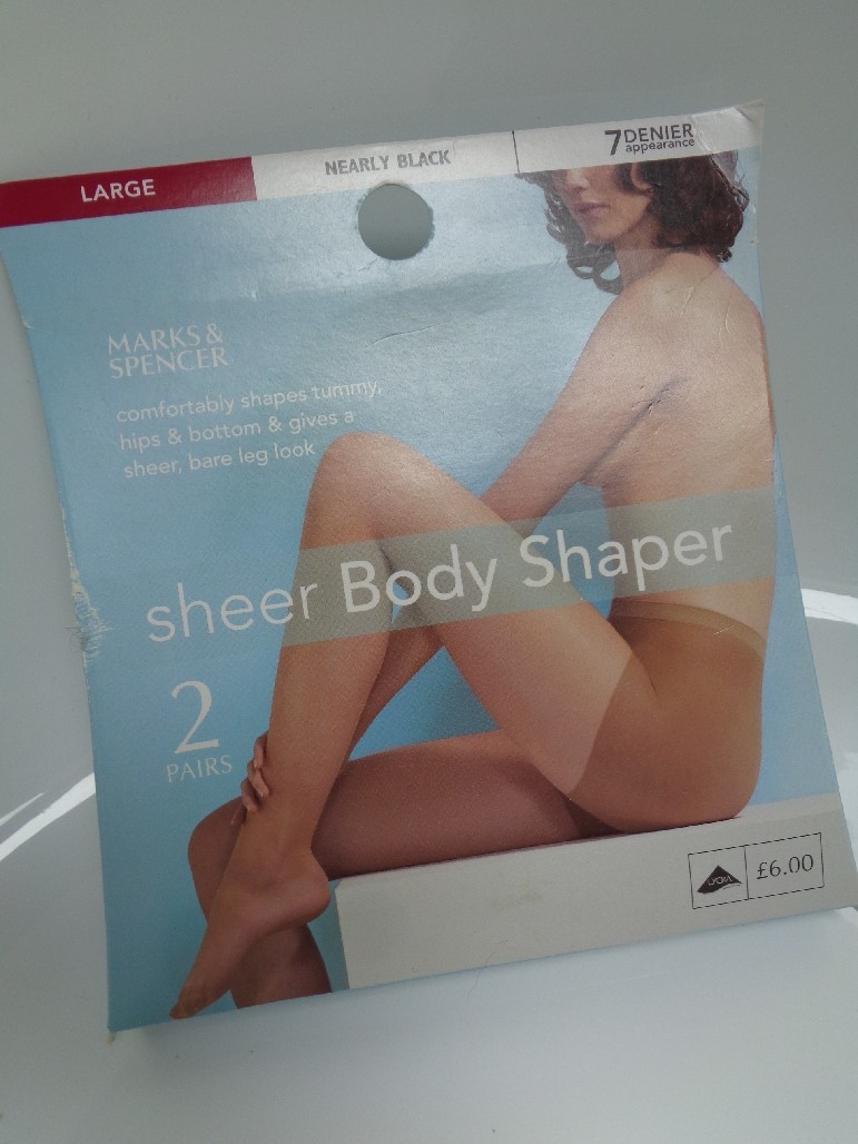 MARKS & SPENCER BRAND NEW NEARLY BLACK 7 DENIER SHEER BODY SHAPER TIGHTS - LARGE