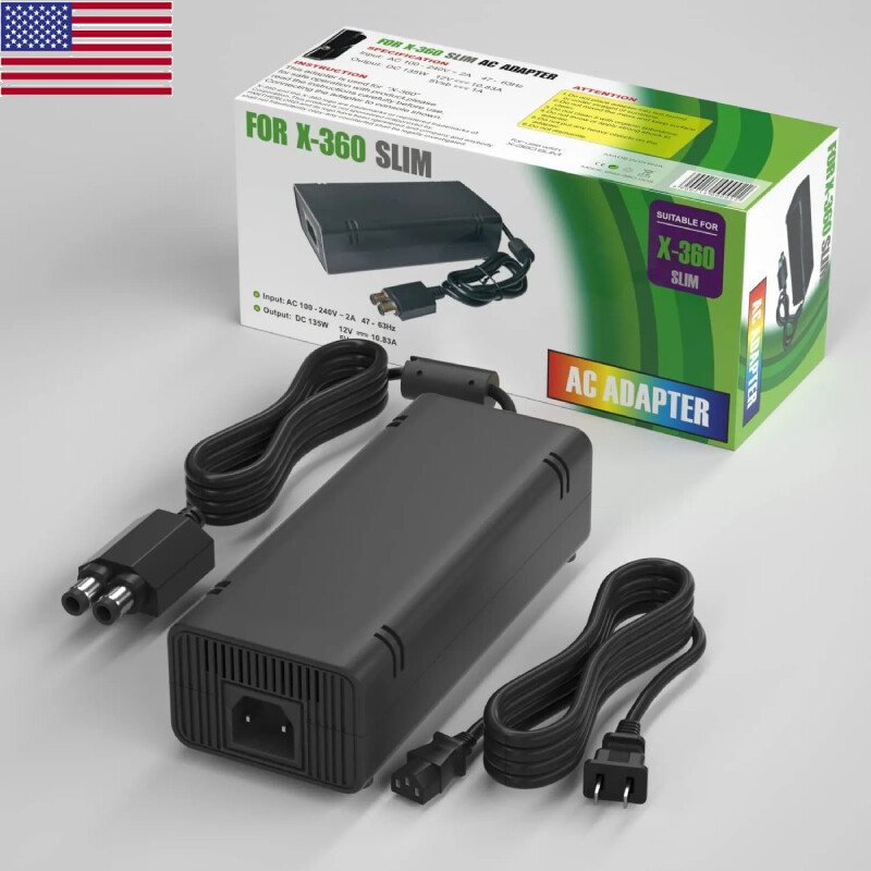 New- Xbox 360 Slim Power Supply AC Adapter Power Brick Charger Cord Cable In-US