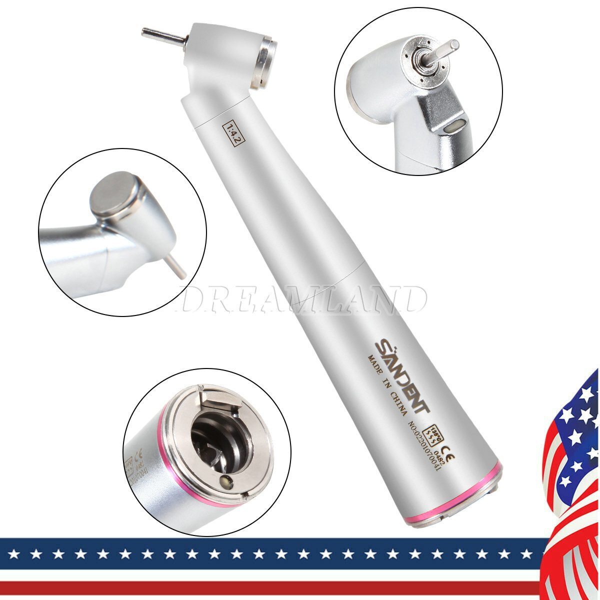 Dental 1:4.2 45° Contra Angle Surgical LED Fiber Optic Handpiece fit NSK Z45L CE