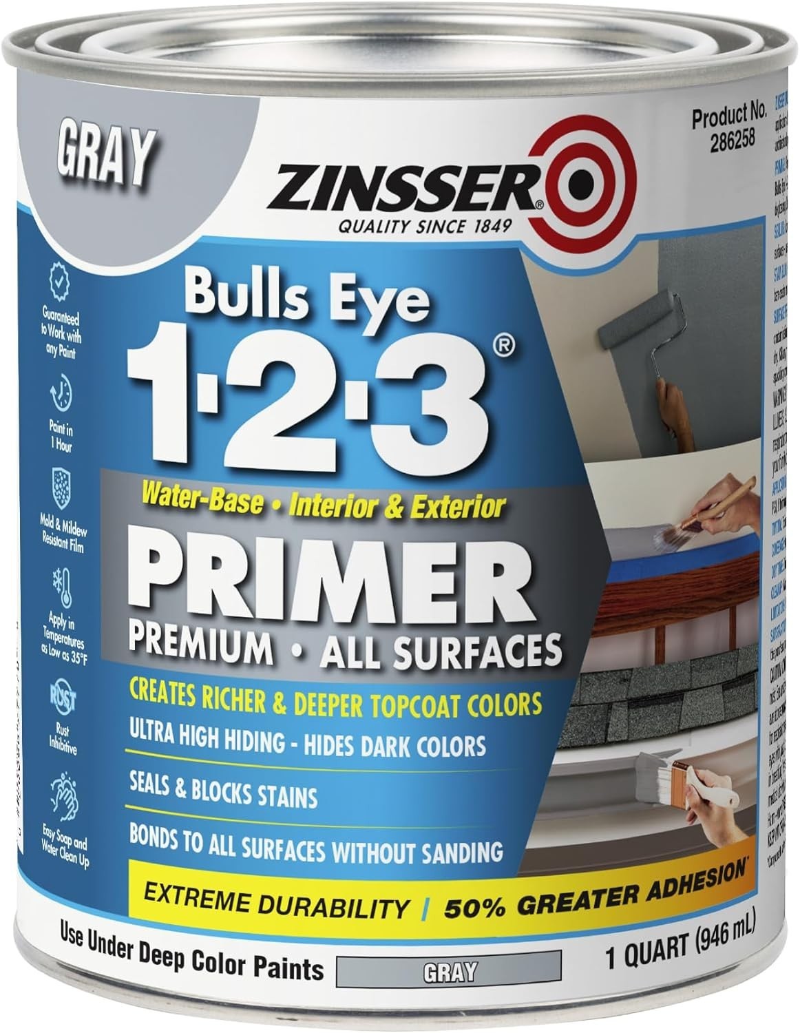 All Surface Primer by Bulls Eye 1-2-3 - Rust Resistant, Interior/Exterior, Quart