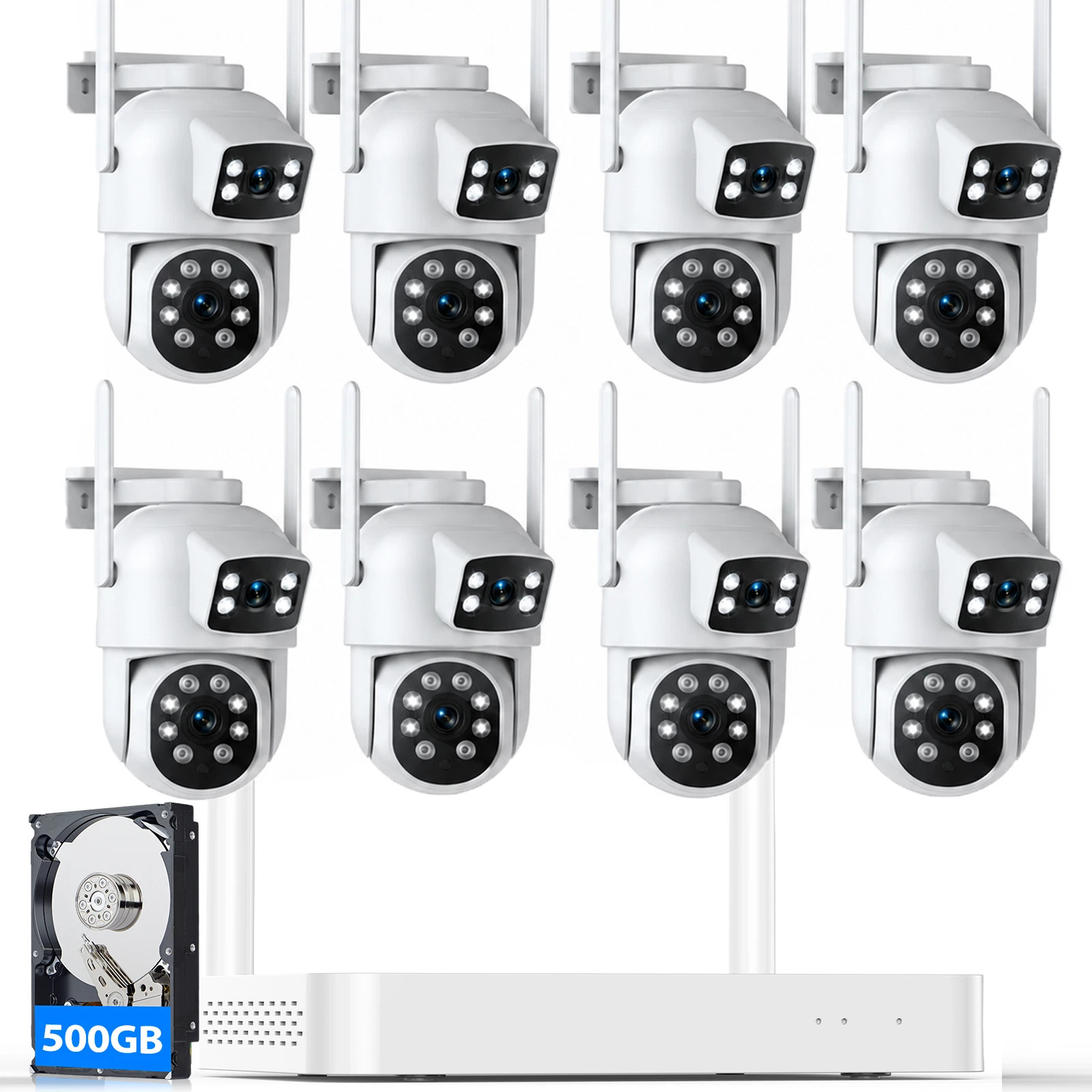 5G WiFi Wireless Security Camera System Dual Lens 10CH NVR 500GB HDD Outdoor Lot