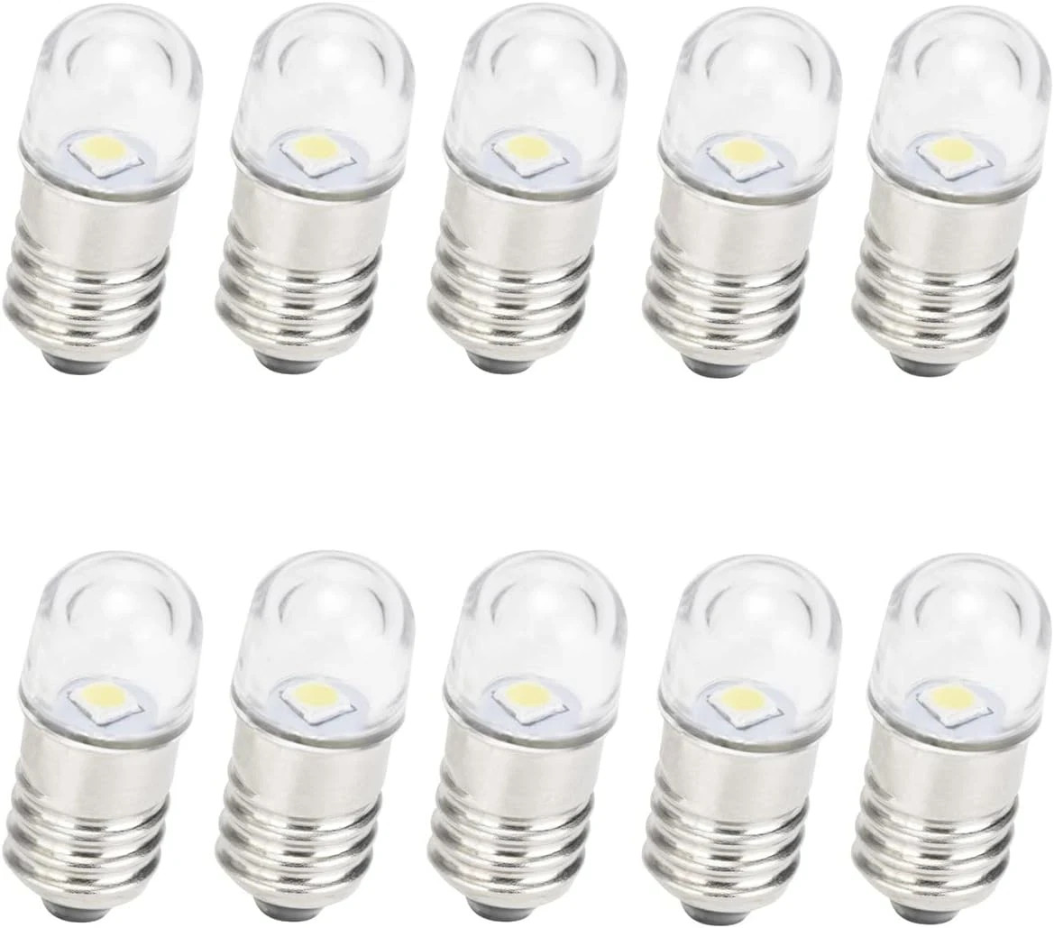 AC/DC E10 Bulbs, 10Pcs 9 Volt Warm White E10 Replacement Bulbs Miniature Screw L