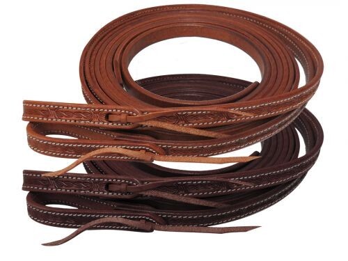 SPLIT REINS 5/8" x 8' Argentina Cow Leather Barbed Wire Tooled