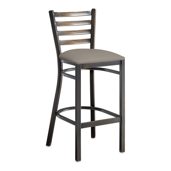 10 PACK Distressed Copper Ladder Back Metal Restaurant Barstool With Gray Vinyl