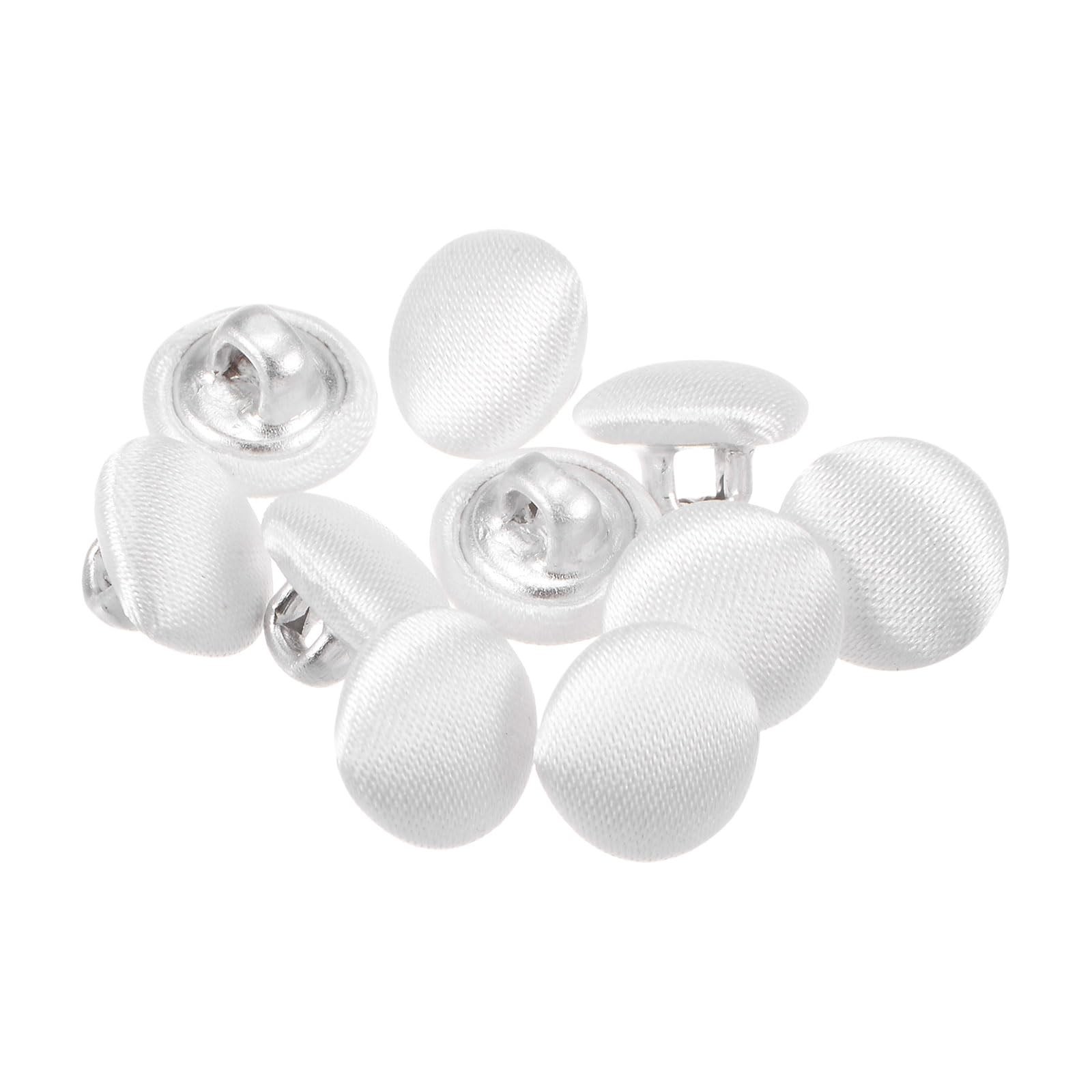 HARFINGTON 10pcs 16L Fabric Cloth Covered Button 10mm Round Metal 10mm, White