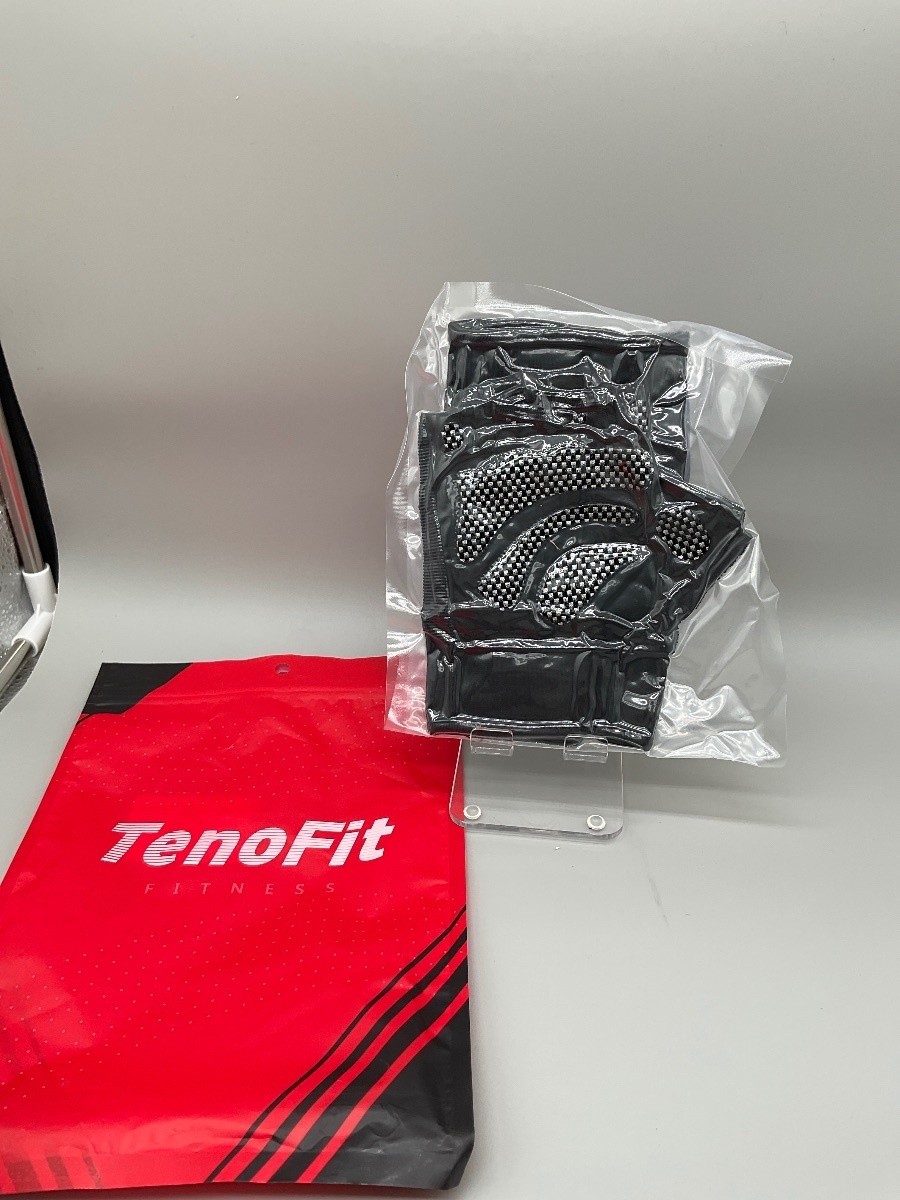 TenoFit Half Finger Fitness Gloves Large Black Anti Slip Padded Grip