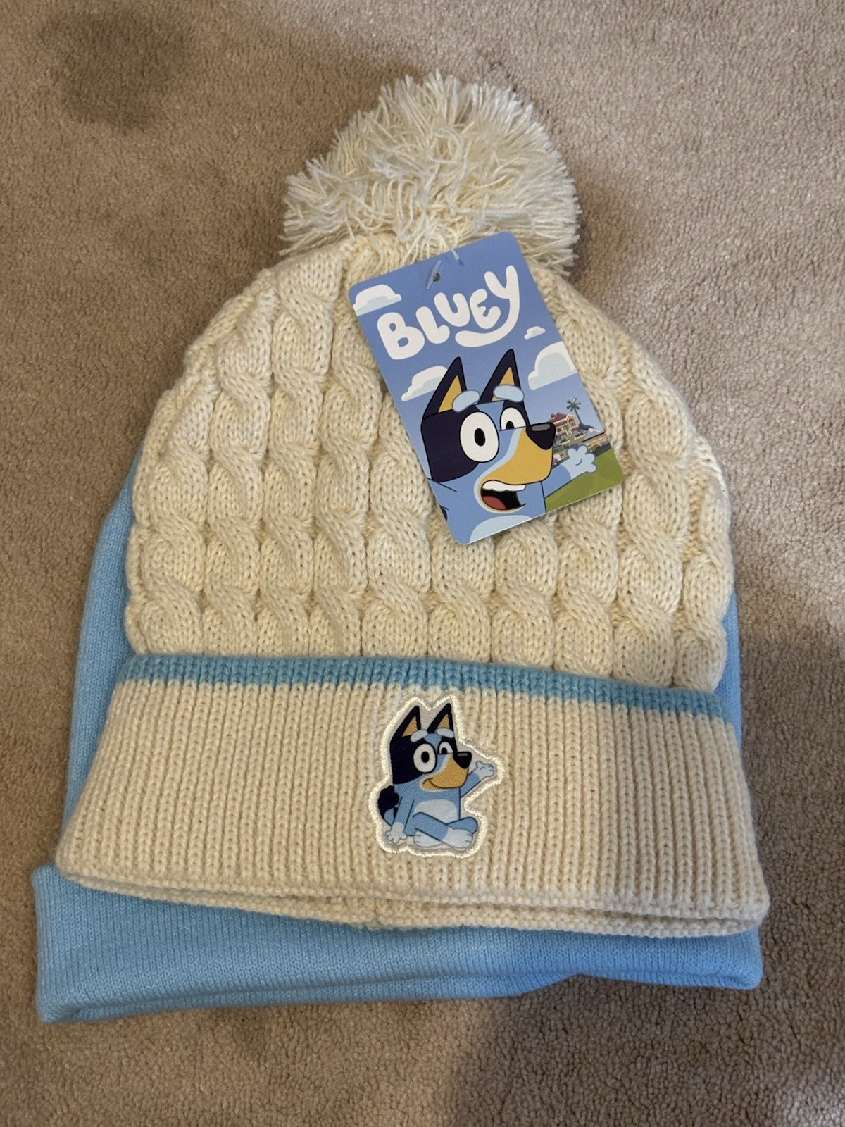 NEW, SET OF 2 BLUEY BEANIE STOCKING HATS, SIZE OSFM