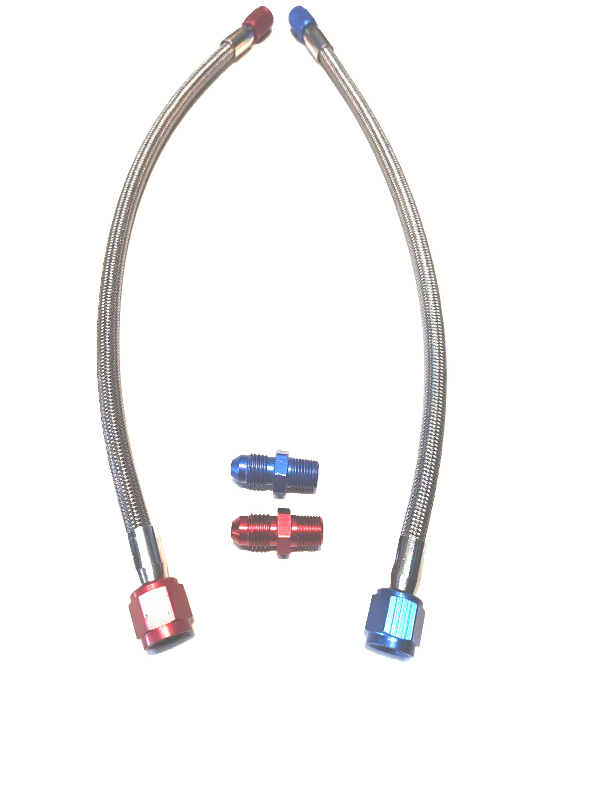 4AN 12" NITROUS STAINLESS HOSE 4AN To 3AN RED And BLUE With 4an 1/8 Npt Fittings