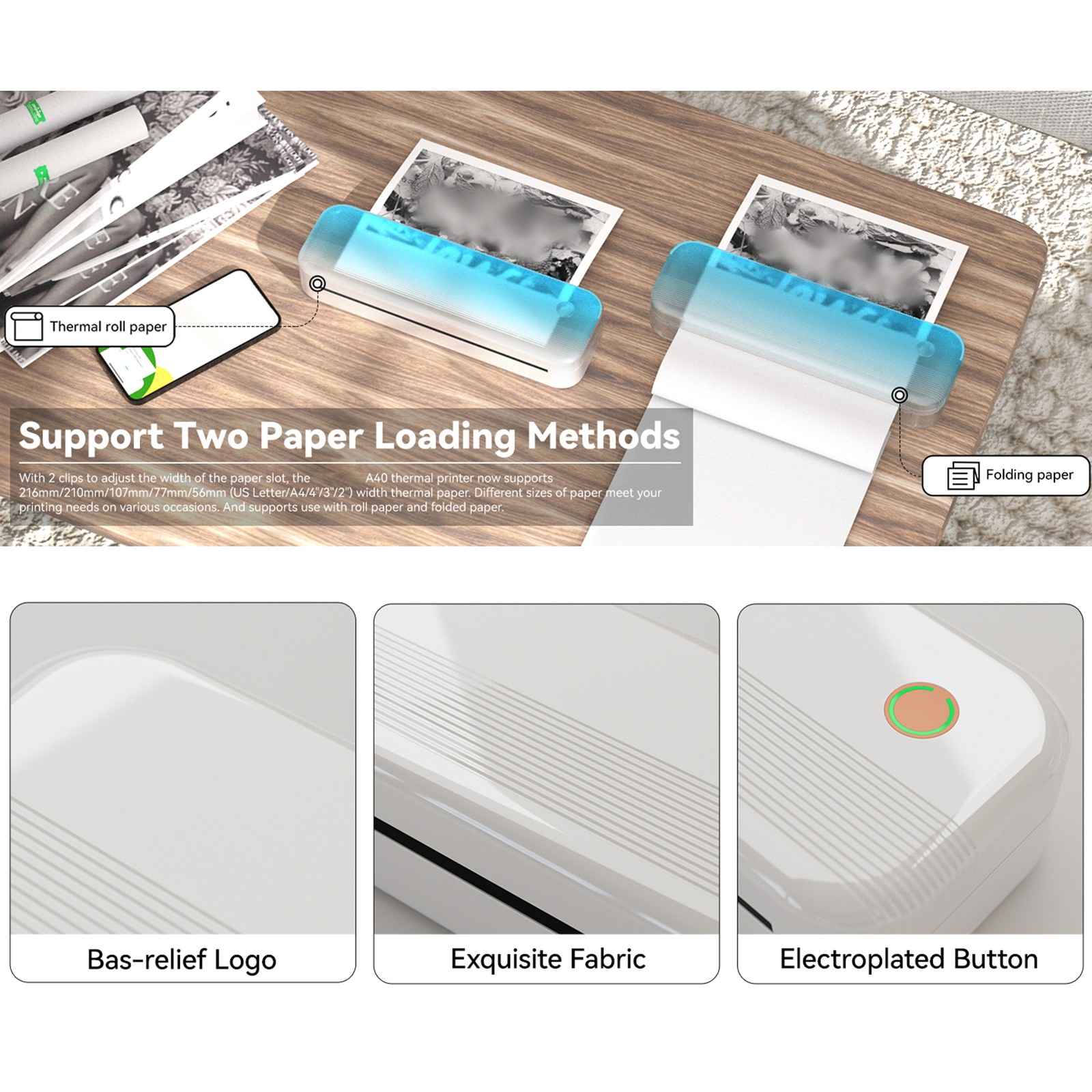 Bluetooth Label Printer Inkless Thermal Printer Multiple Printing Size for Home