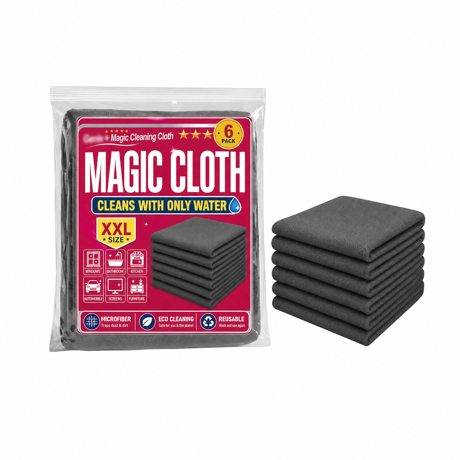 6Pack,Genie Magic Cleaning Cloth Microfiber Cleaning Cloths ,Reusable New