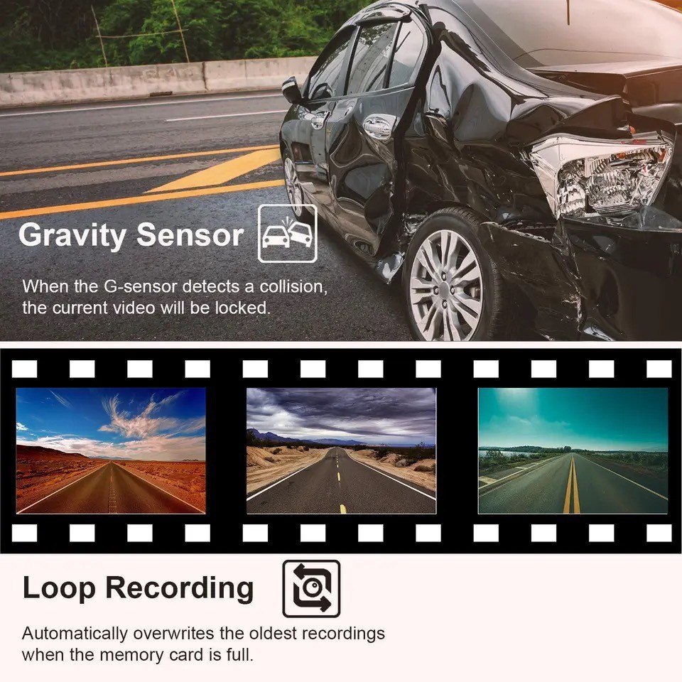 HD WiFi Dash Car DVR Camera W/ Rear View Night Vision Loop Recording G-Sensor