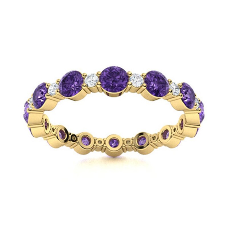 Amethyst Gemstone 925 Silver Mother Artisan Eternity Prong Wedding Ring