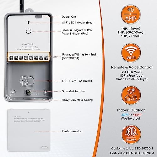 WiFi Smart Pool Pump Timer 40A Outdoor Heavy Duty Control Box
