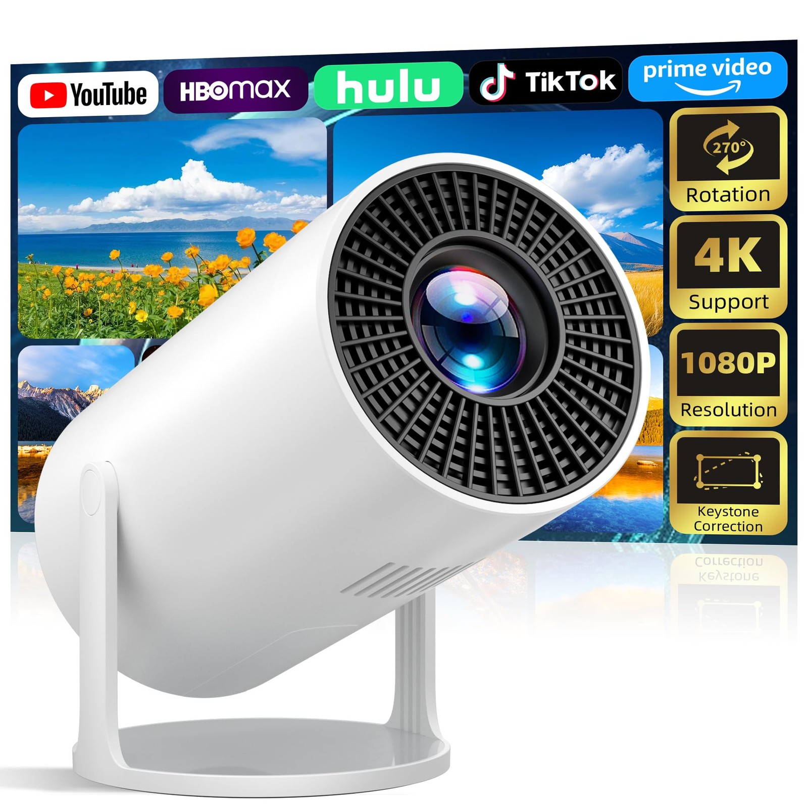 Sainellor 270° Rotatable Projector, Native 1080P Full HD Ceiling Cinema for