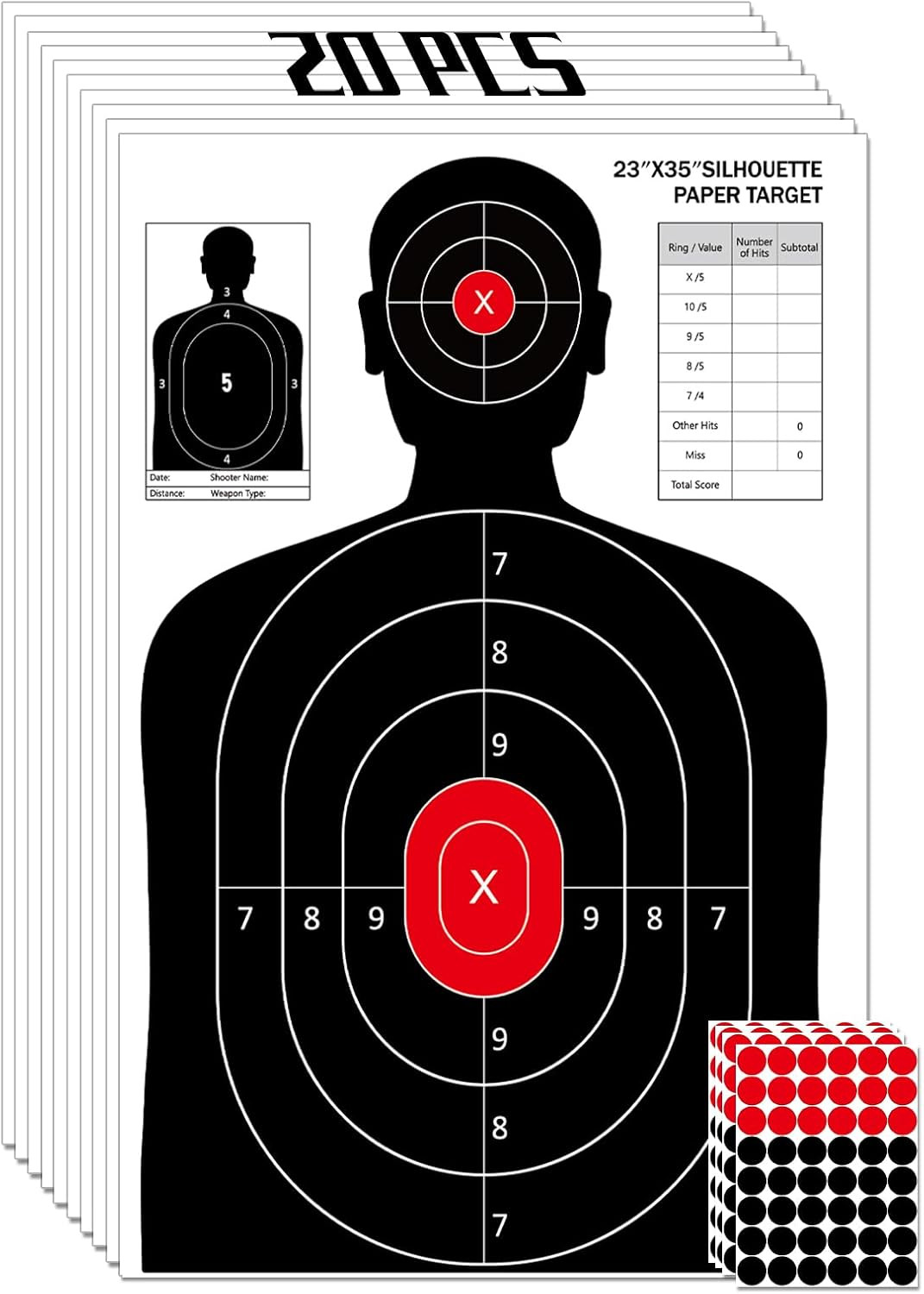 Shooting Paper Targets for The Range 23x35 Inch Silhouette with Stickers 20 Pack