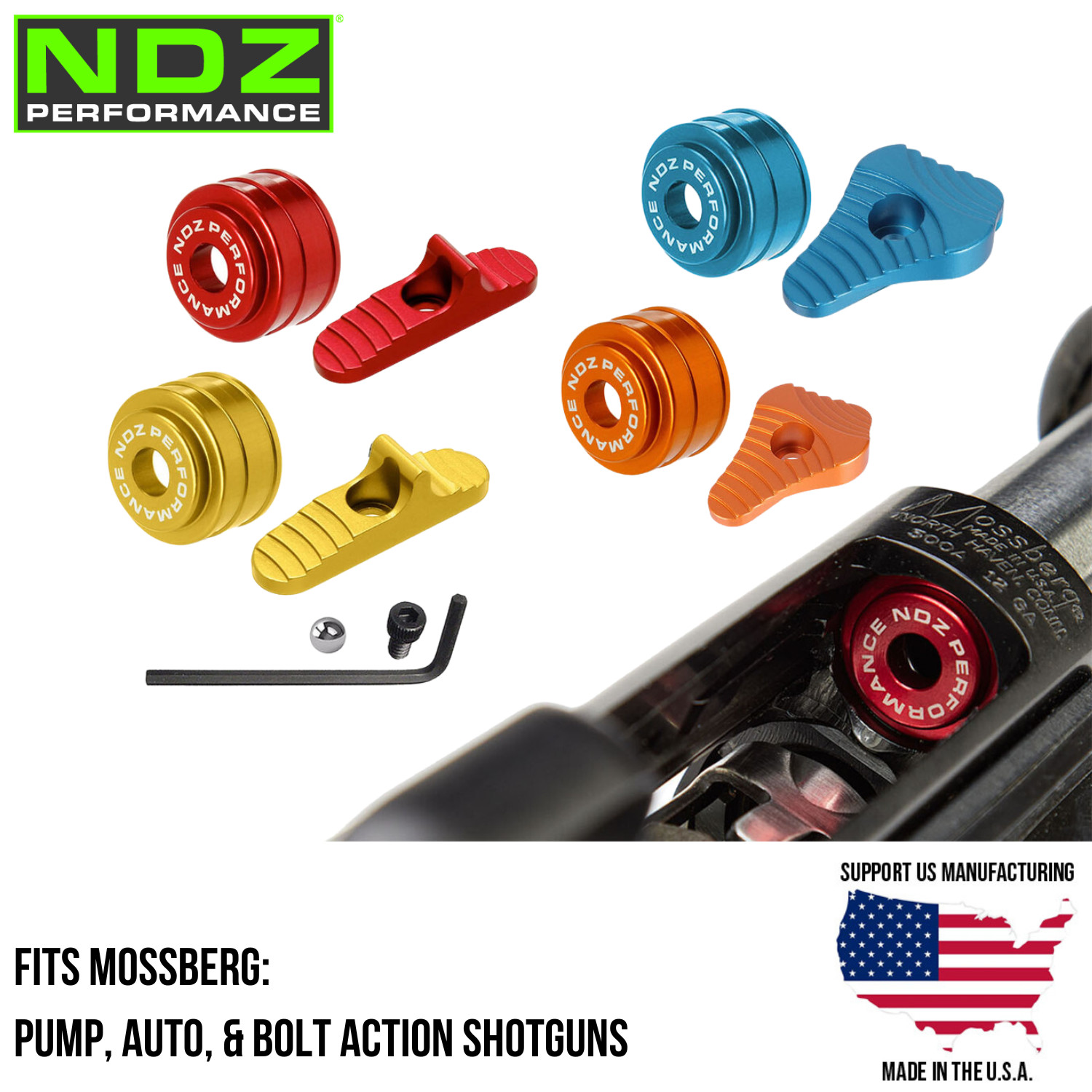 NDZ Mossberg Aluminum Safety & Follower Kit for 500 590 88 940 870 12/20 Gauge