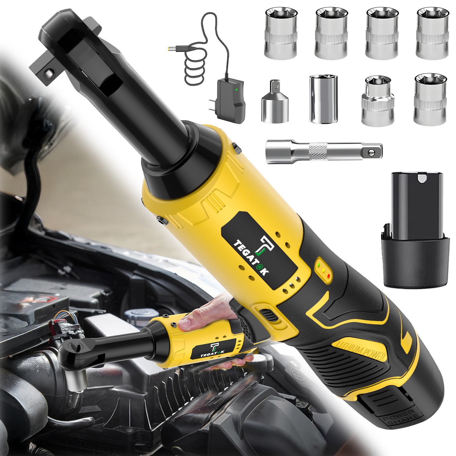 Cordless Ratchet Wrench Kit, High Torque Drive Electric Ratchet Wrench Set