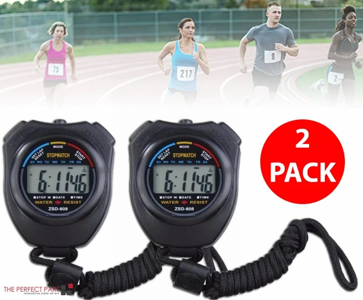 2PACK Digital Professional Handheld LCD Chronograph Sports Stopwatch Timer
