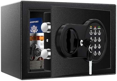 Fireproof Waterproof Safe Box with Keys & Passcode, Wall Mount, Smart Alert Syst